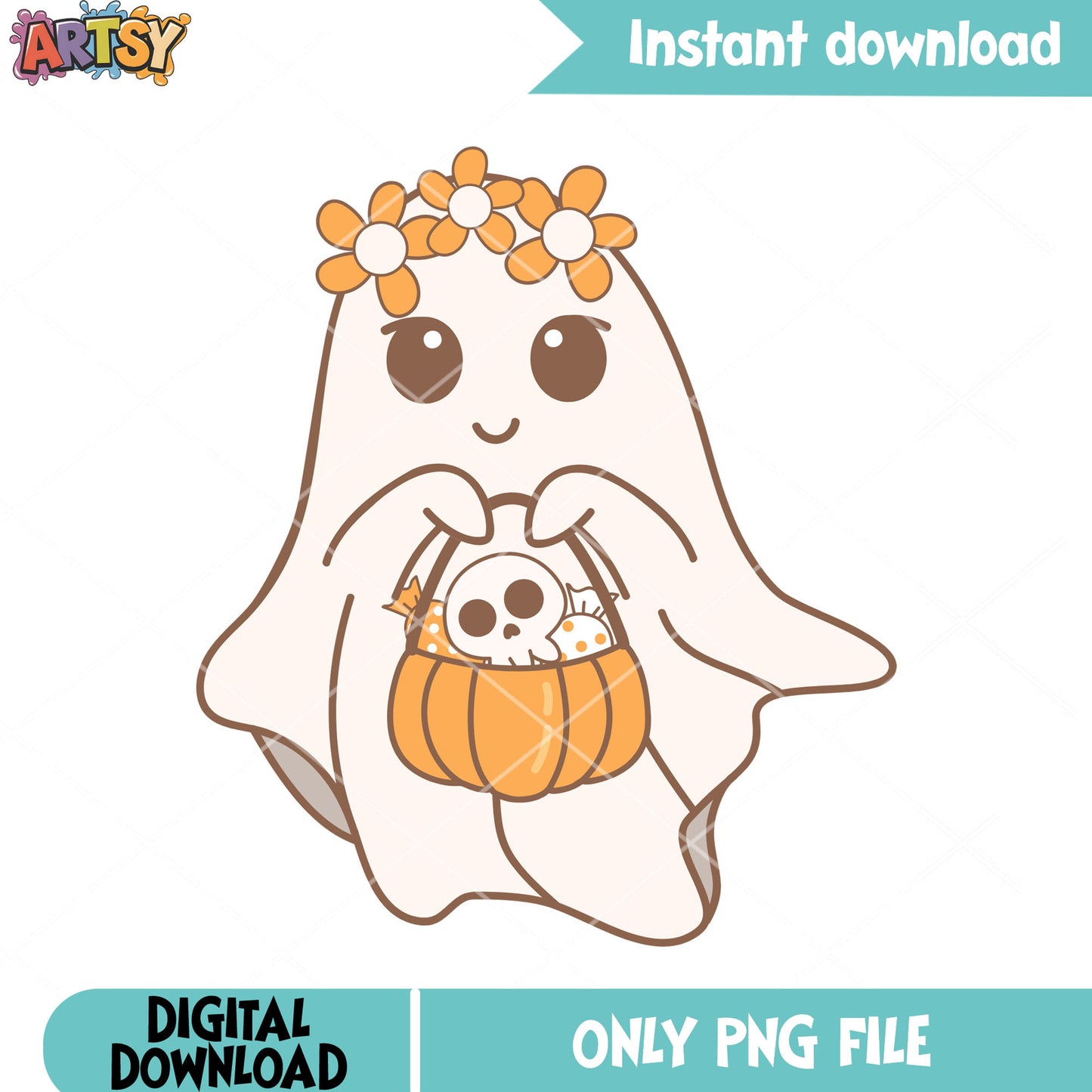 Cutie baby ghost png, skull skeleton png, halloween scary png