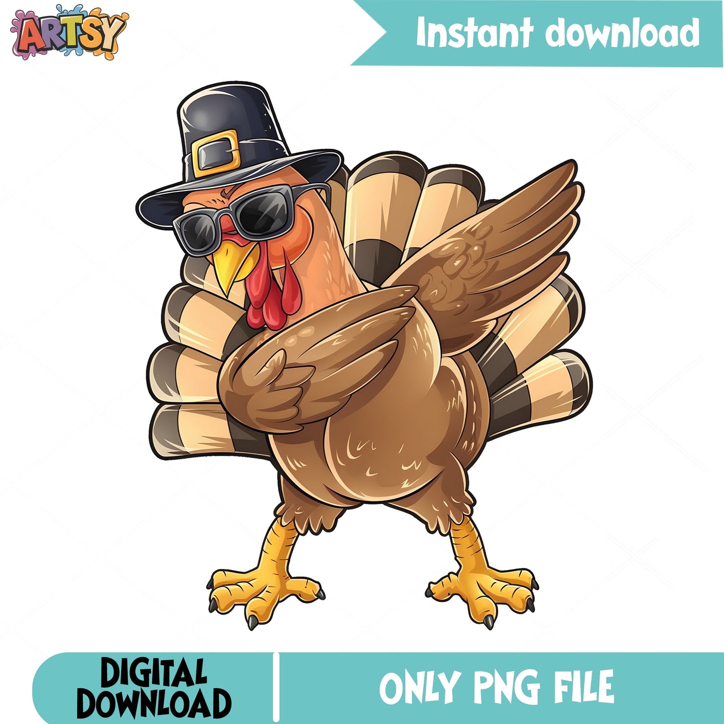 Dabbing Turkey Thanksgiving PNG, Funny Turkey PNG, Thanksgiving PNG