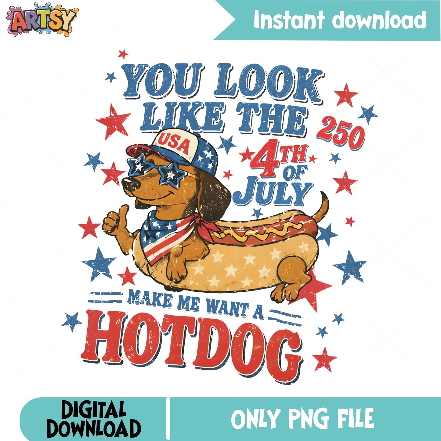Dachshund Hotdog 4th Of July PNG, Funny Dog USA PNG, Independence Day PNG