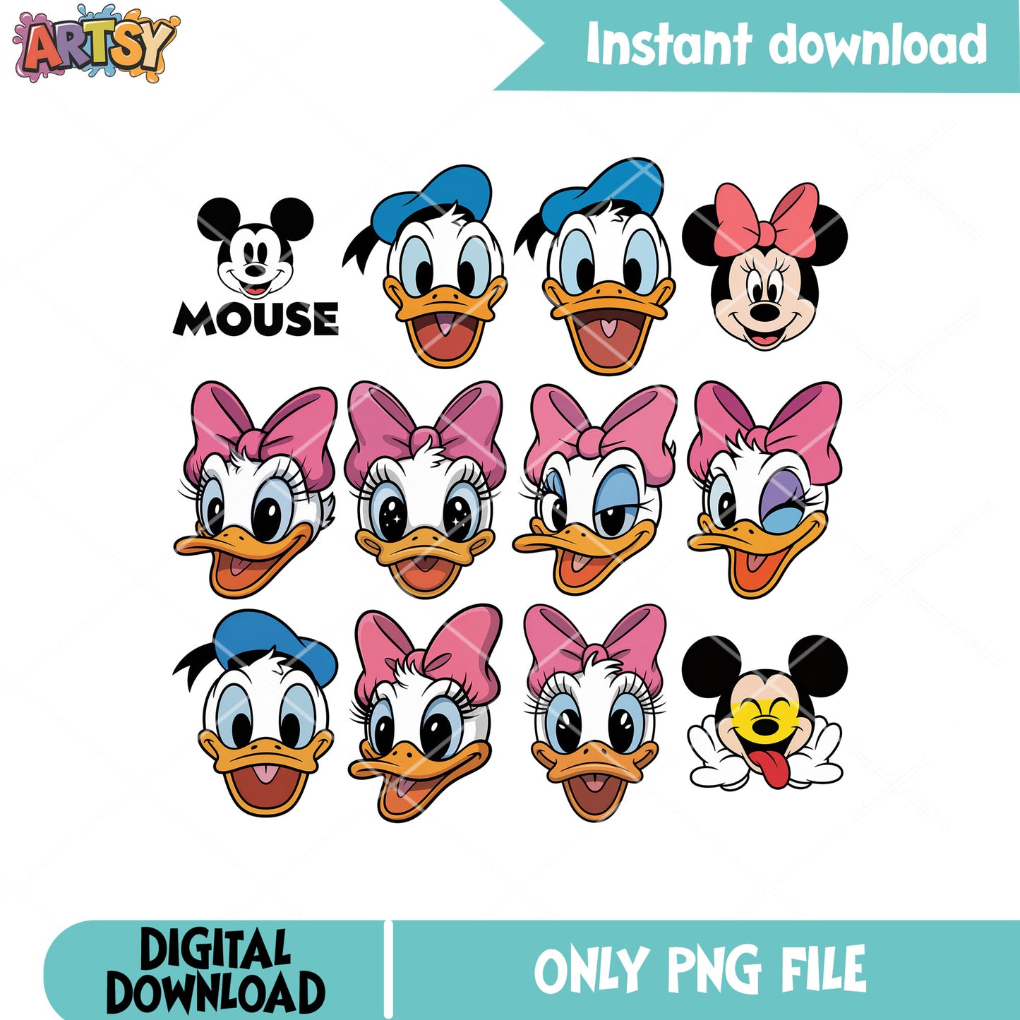Daisy duck head png bundle, daisy duck png, disney head png