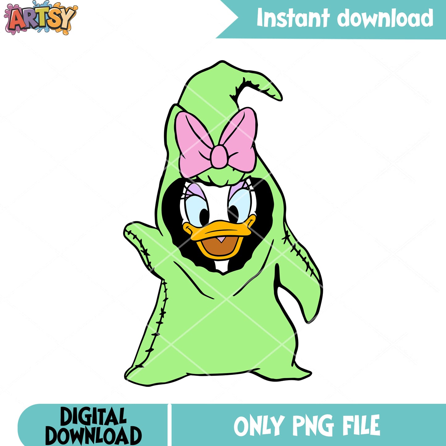 Daisy duck monster png, scary halloween png, green monster costume png