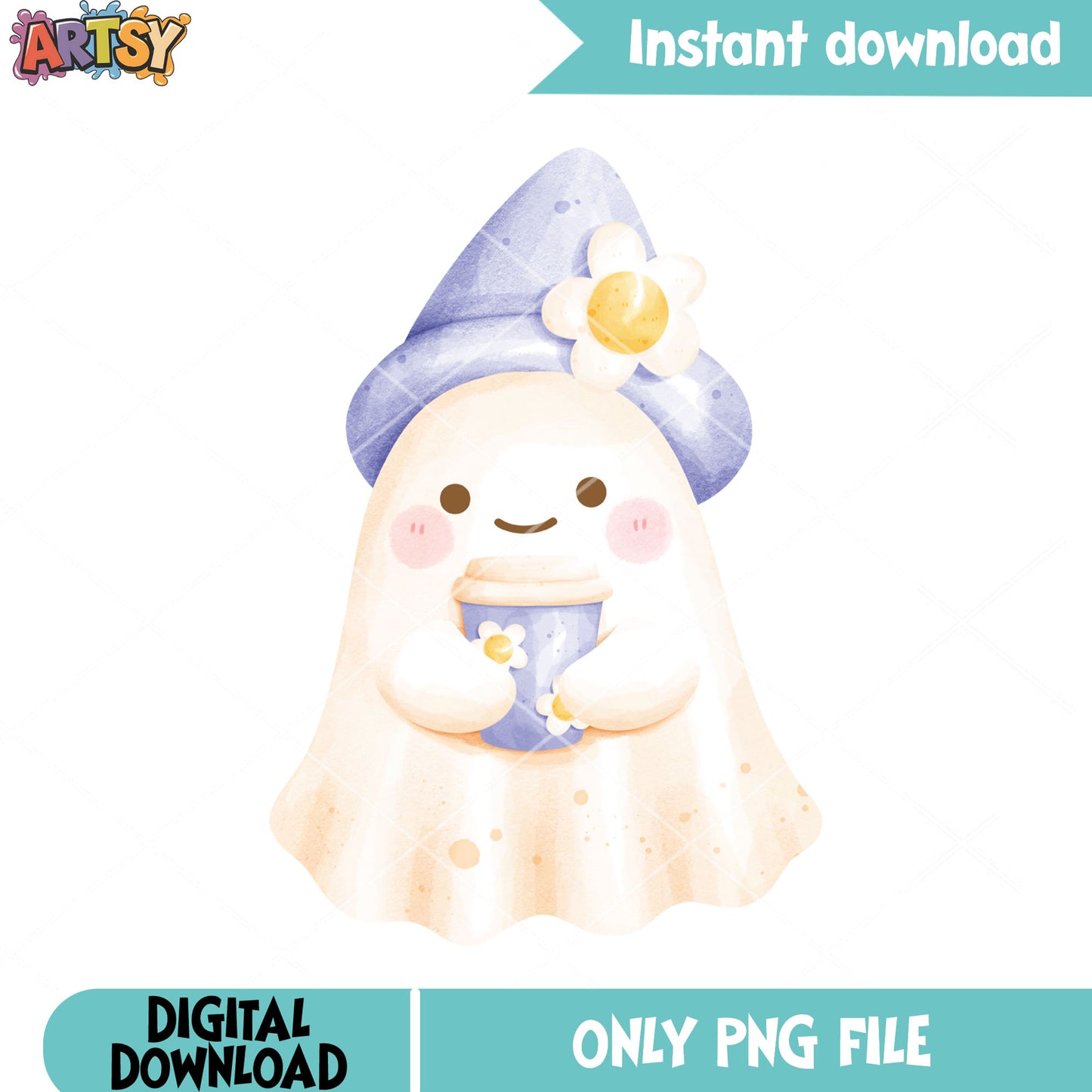 Daisy hat the ghost png, pink cheek png, halloween scary png