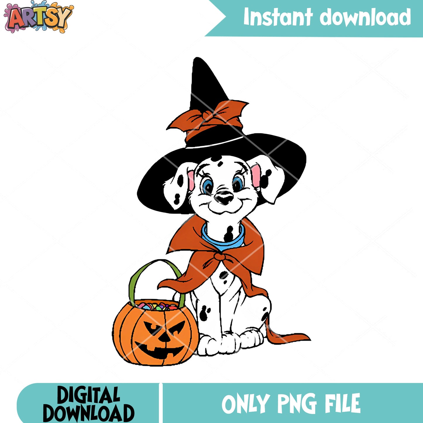 Dalmatian the witch png, jack o lantern png, cute halloween png