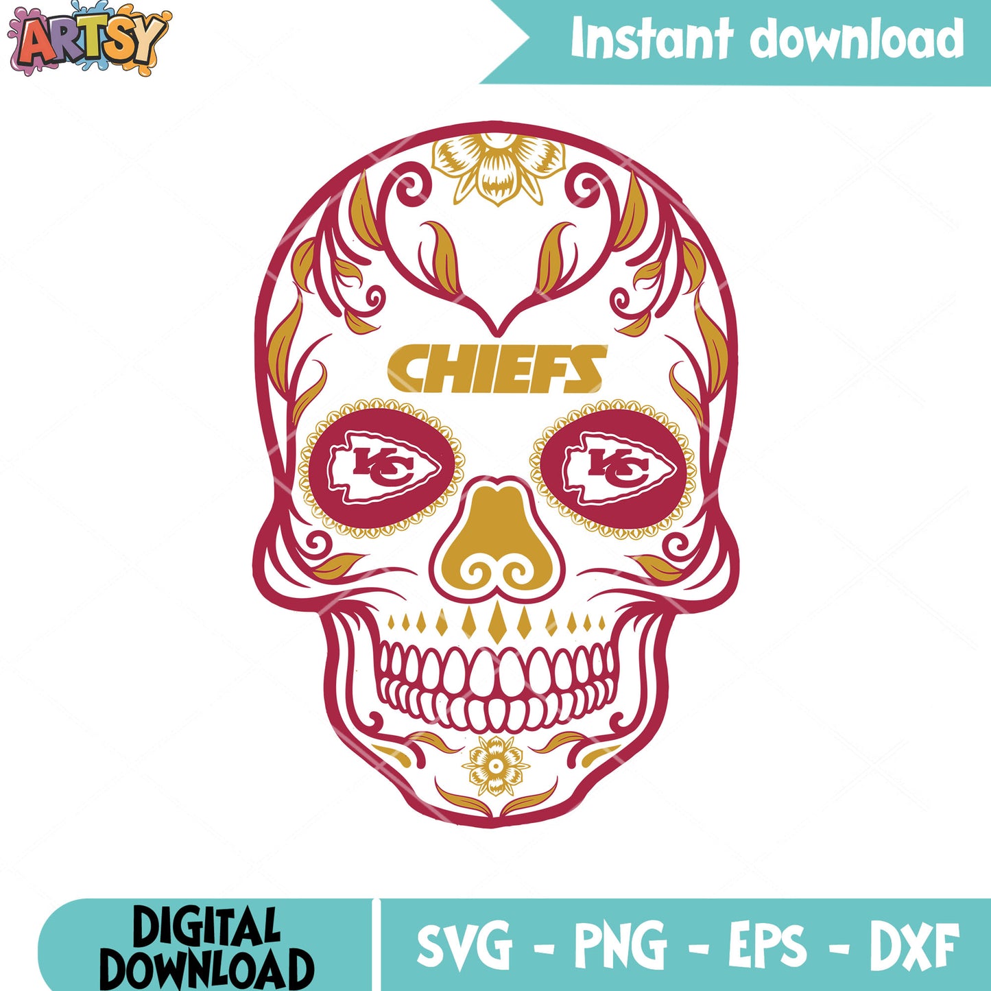 Day of the dead chiefs svg, mexico skull svg, Kansas city chief svg