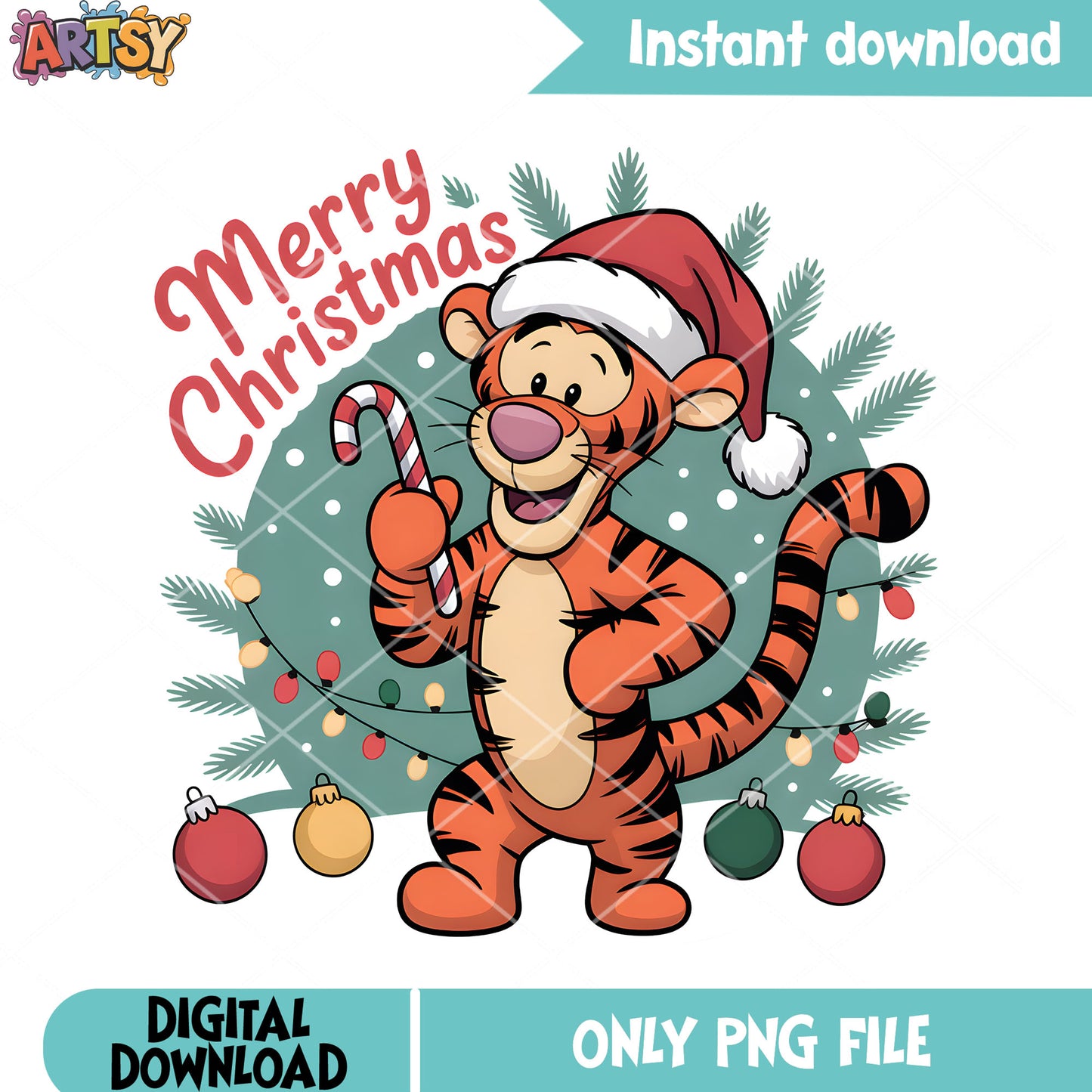 Decor tiger vibes xmas png, winnie the pooh png, disney christmas png