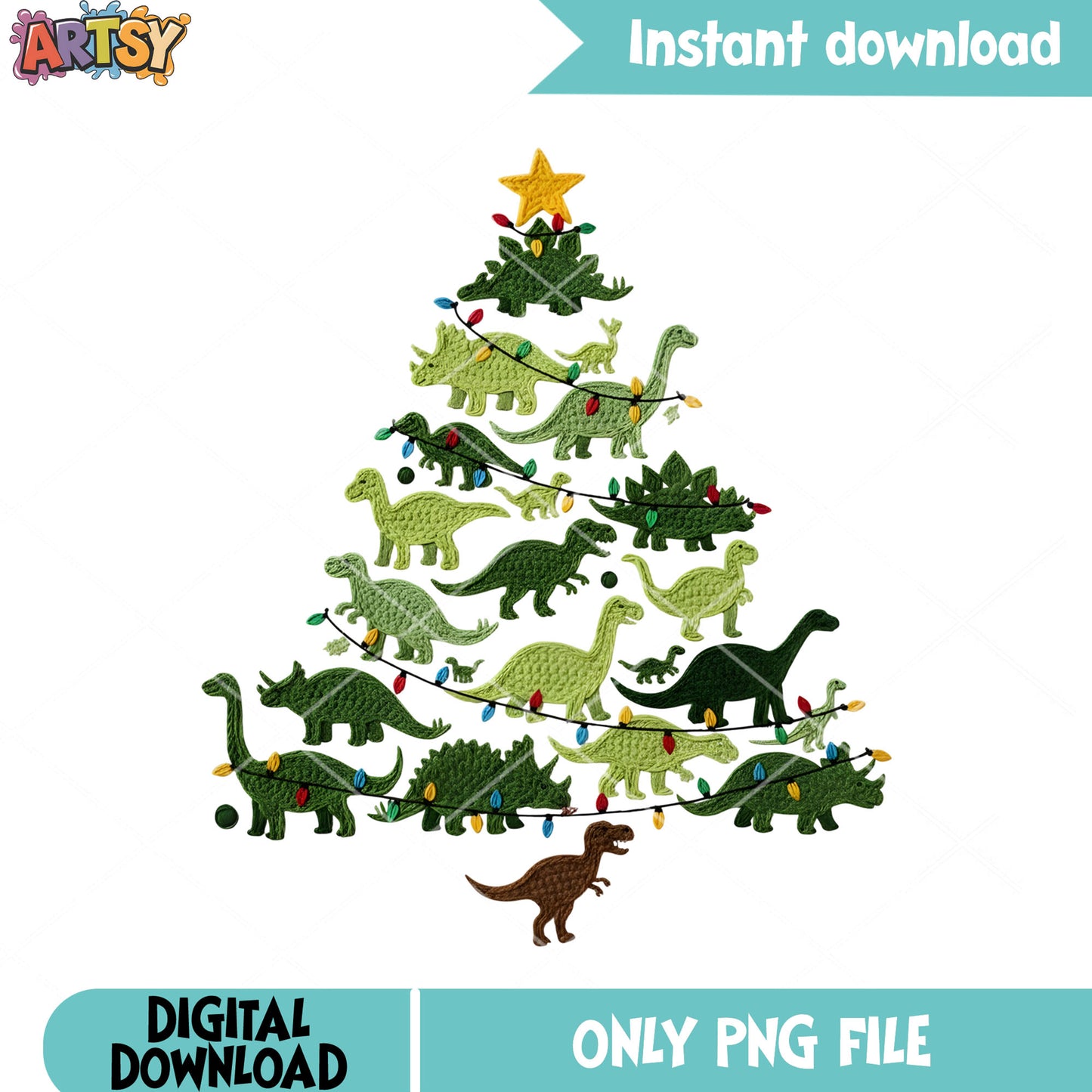 Dinosaur xmas tree png, christmas stringlight png, christmas tree png