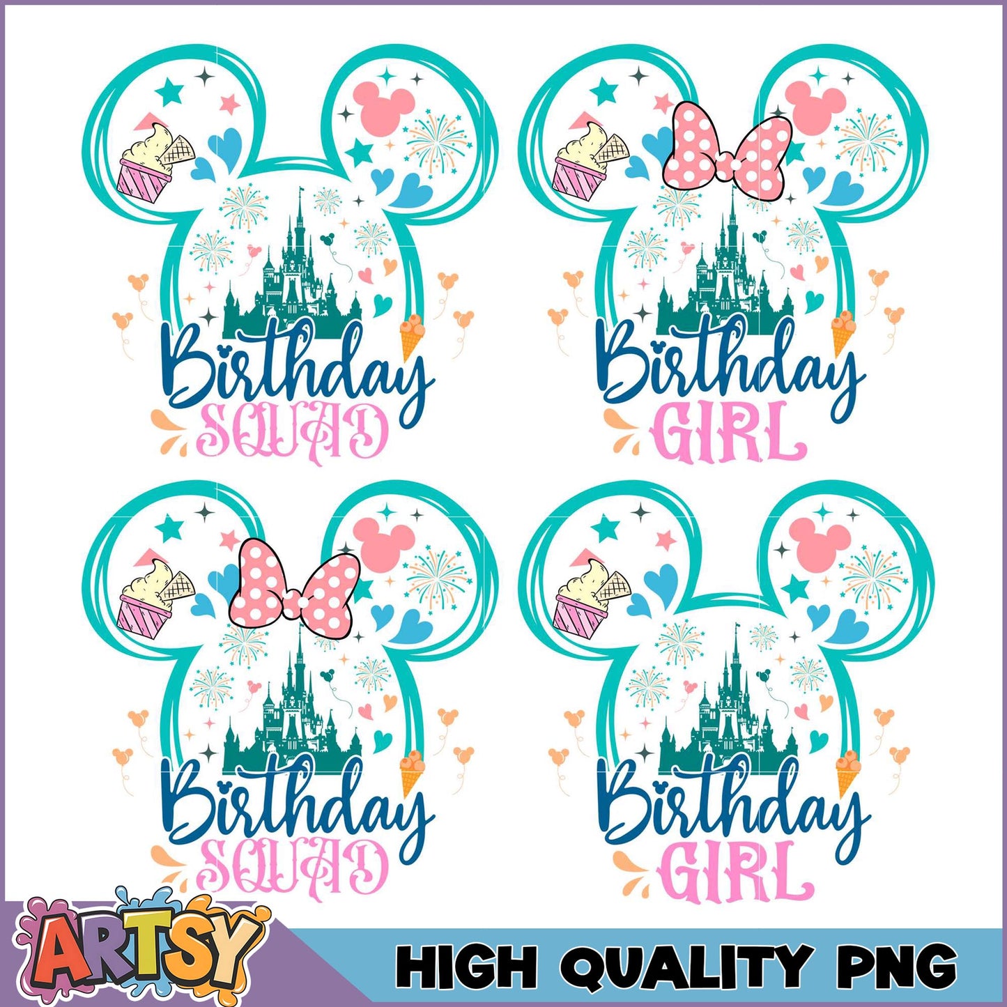 Disney Birthday PNG Bundle Girl & Squad Designs