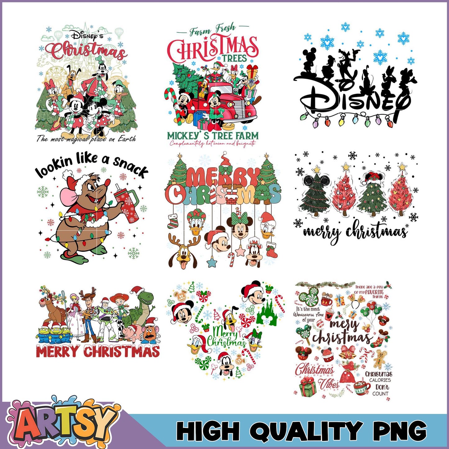 Disney Christmas PNG Bundle for Holiday Crafts and Decor