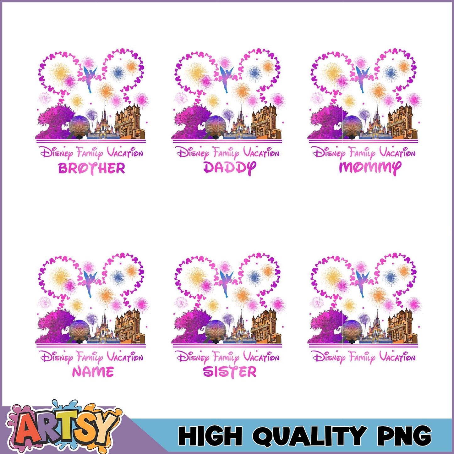 Disney Family Vacation PNG Bundle Mom, Dad, Sibling