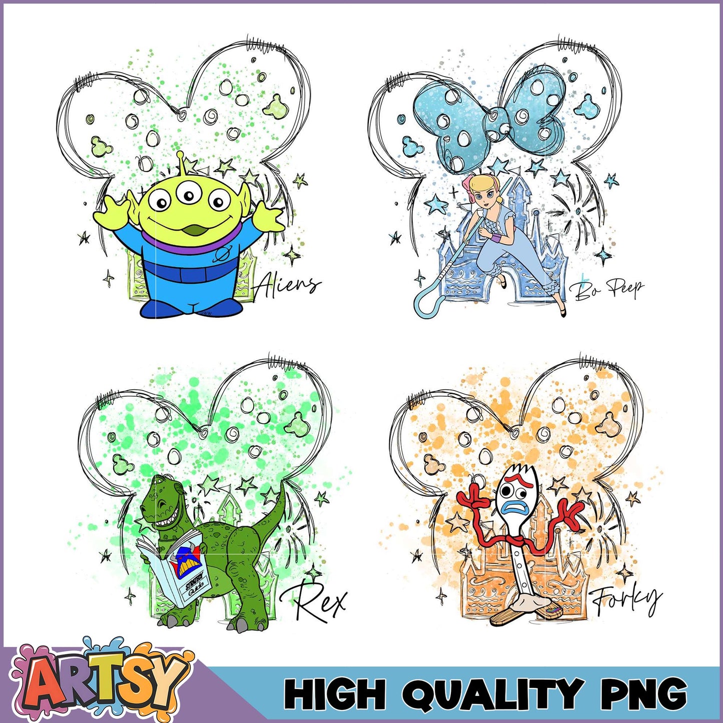 Disney Inspired PNG Bundle with Aliens Bo Peep Rex Forky