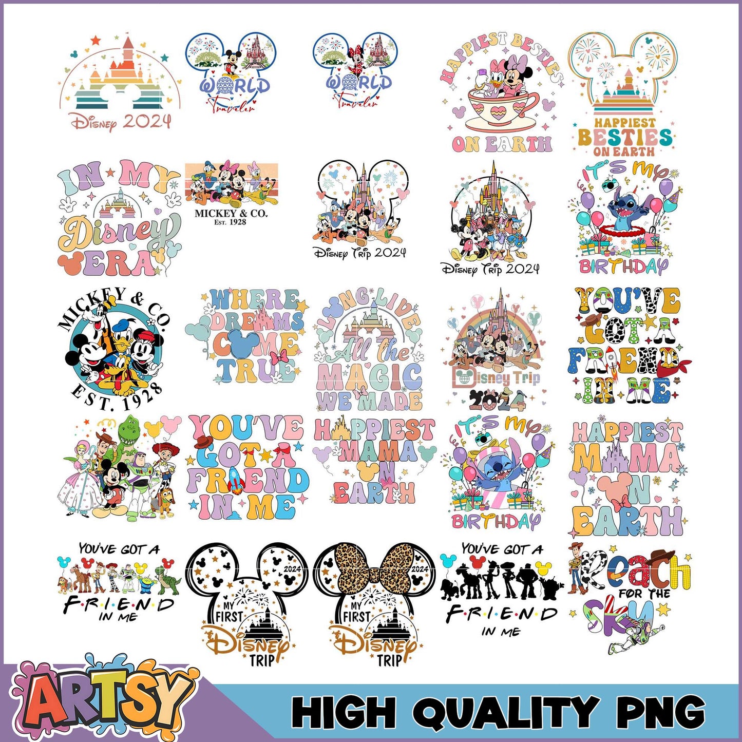 Disney PNG Bundle Characters, Quotes, & More