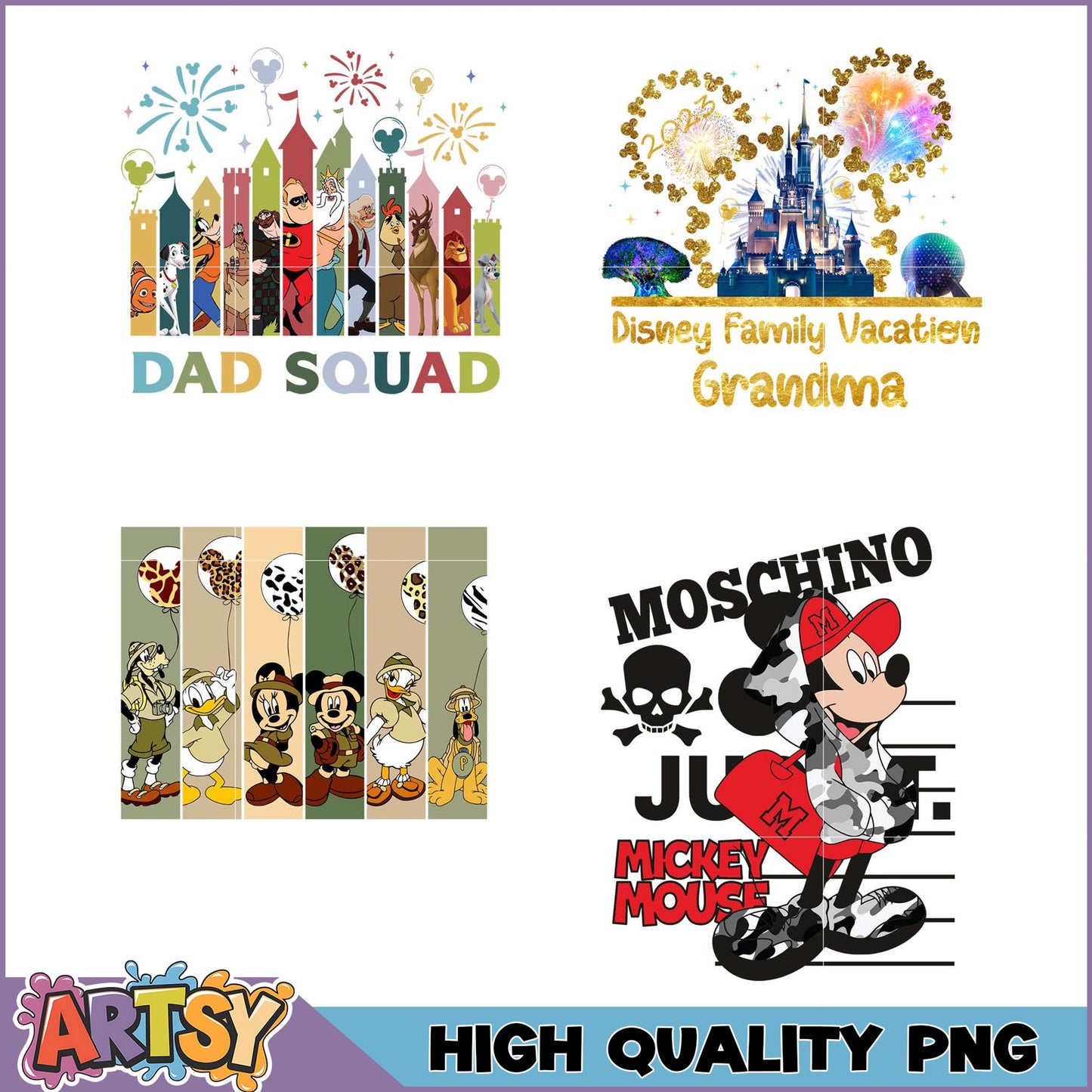 Disney PNG Bundle Dad Squad, Mickey Mouse, Grandma