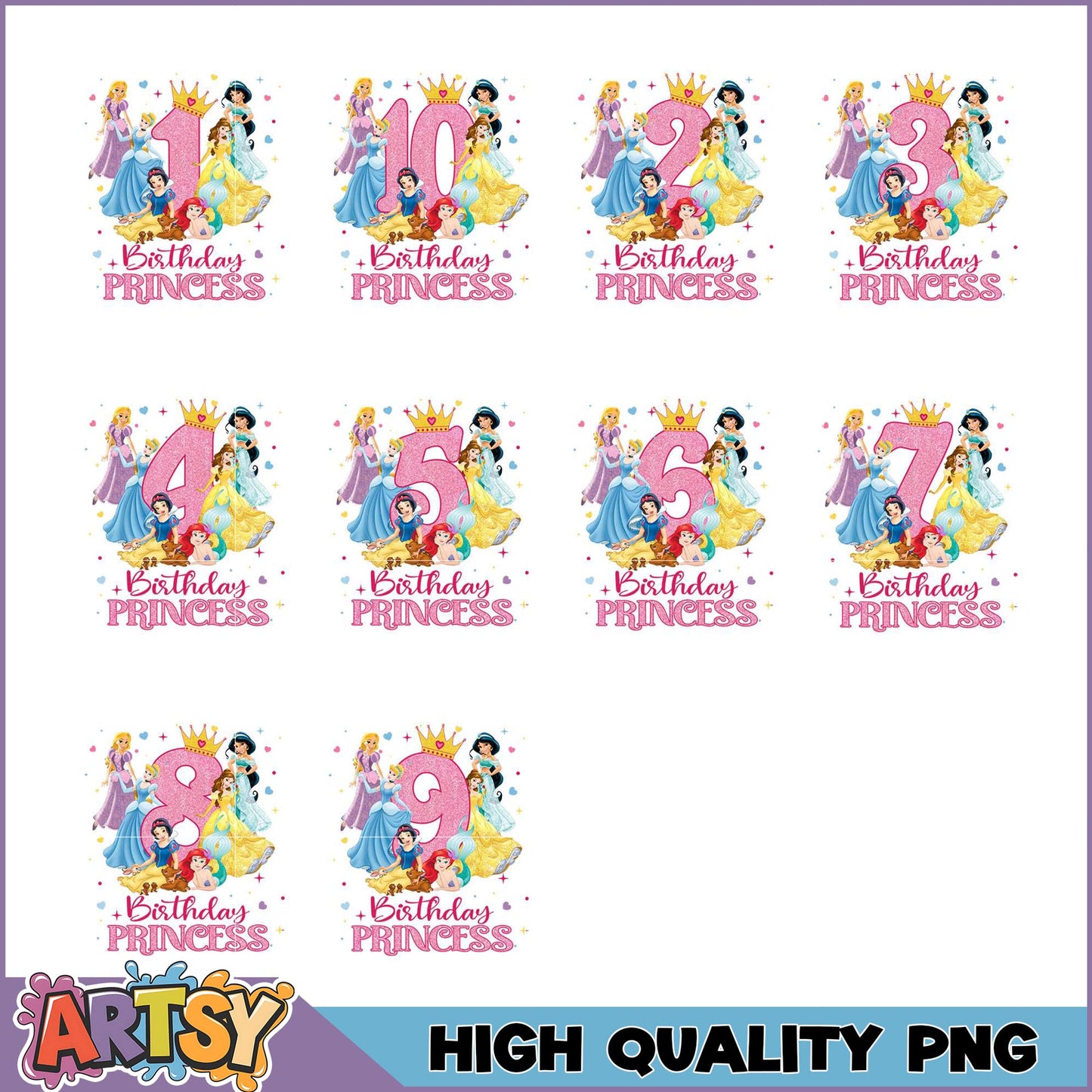 Disney Princess Birthday PNG Bundle 1-9
