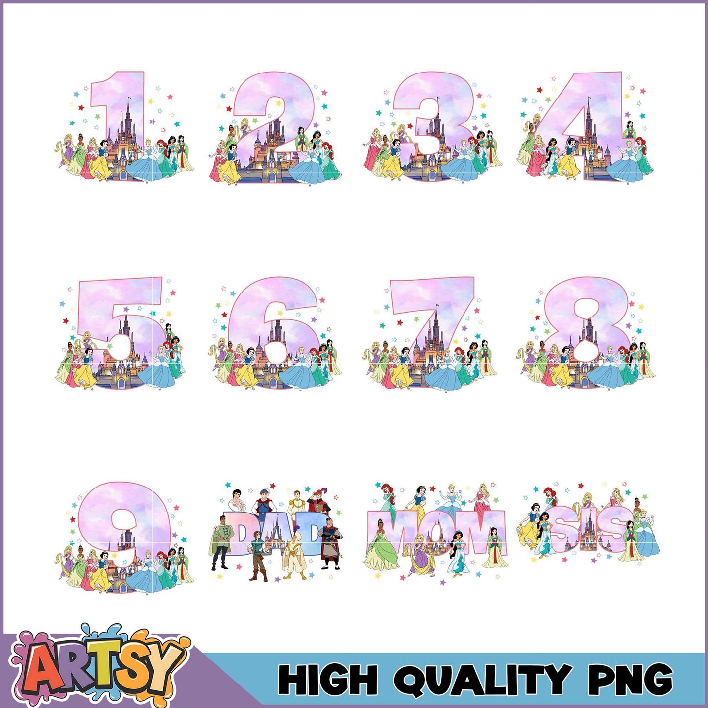 Disney Princess Numbers PNG Bundle High Quality