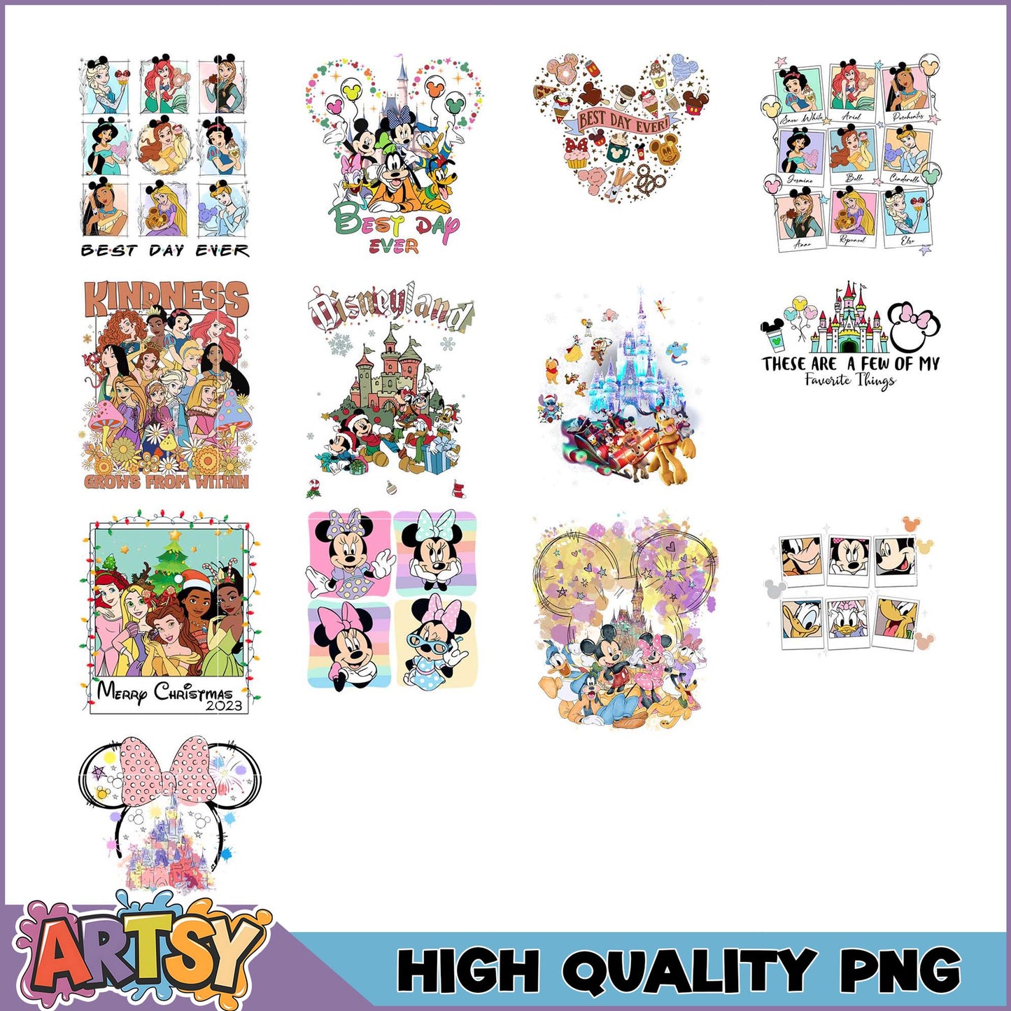 Disney Princess & Mickey PNG Bundle High Quality Designs