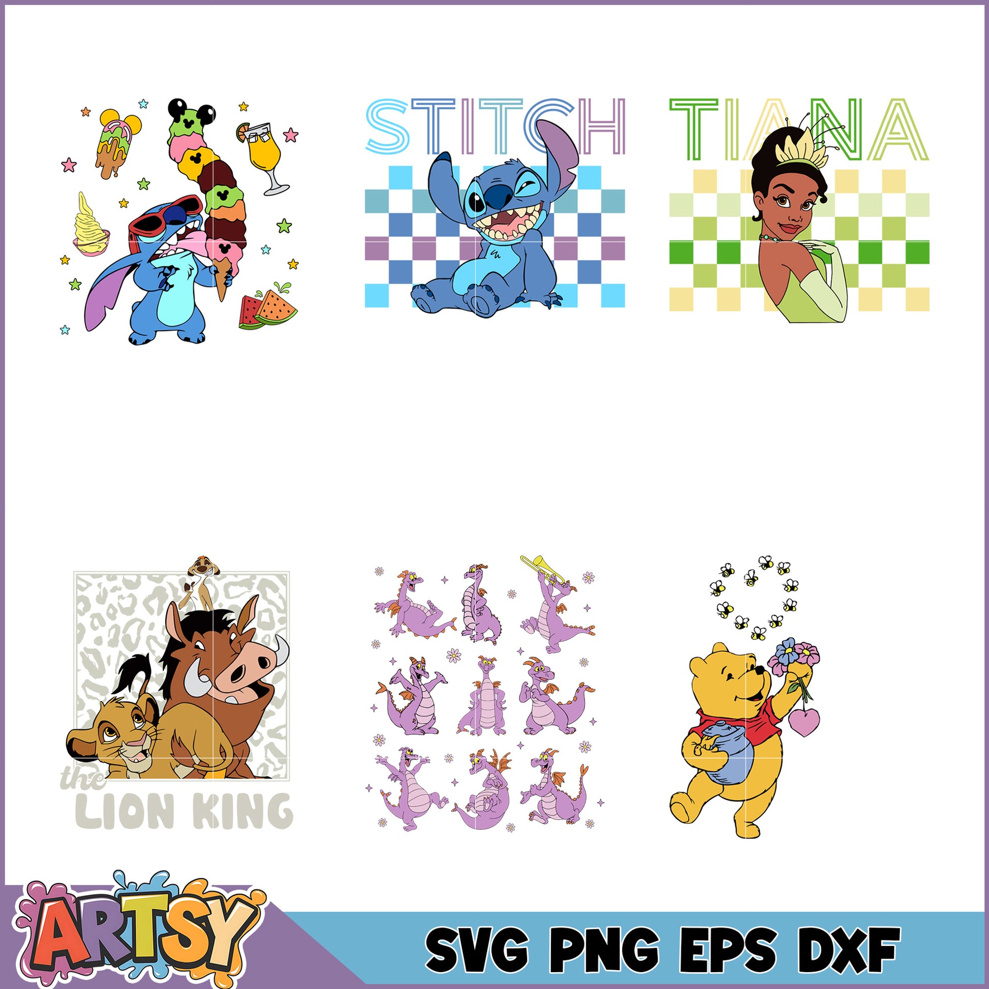 Disney SVG Bundle Stitch, Tiana, More