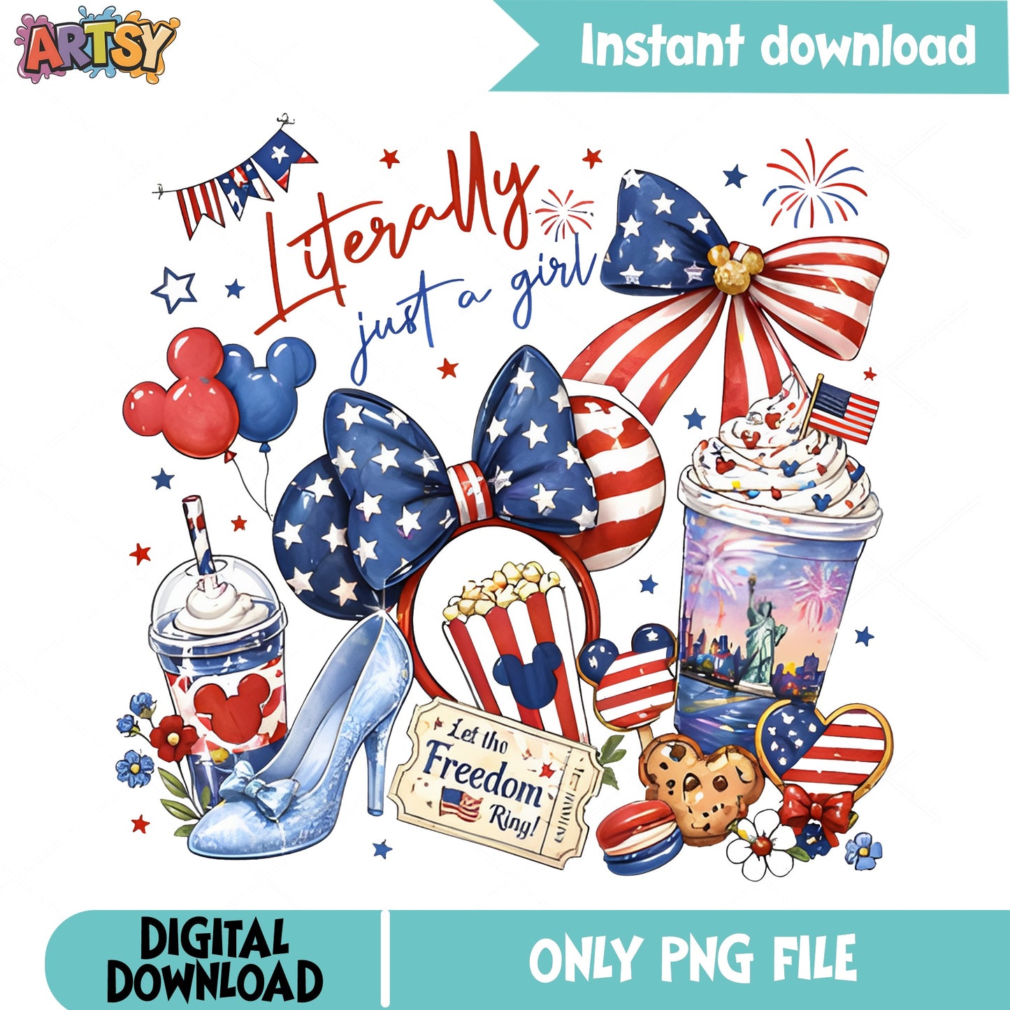 Disney 4th Of July PNG, Literally Just A Girl PNG, Patriotic PNG