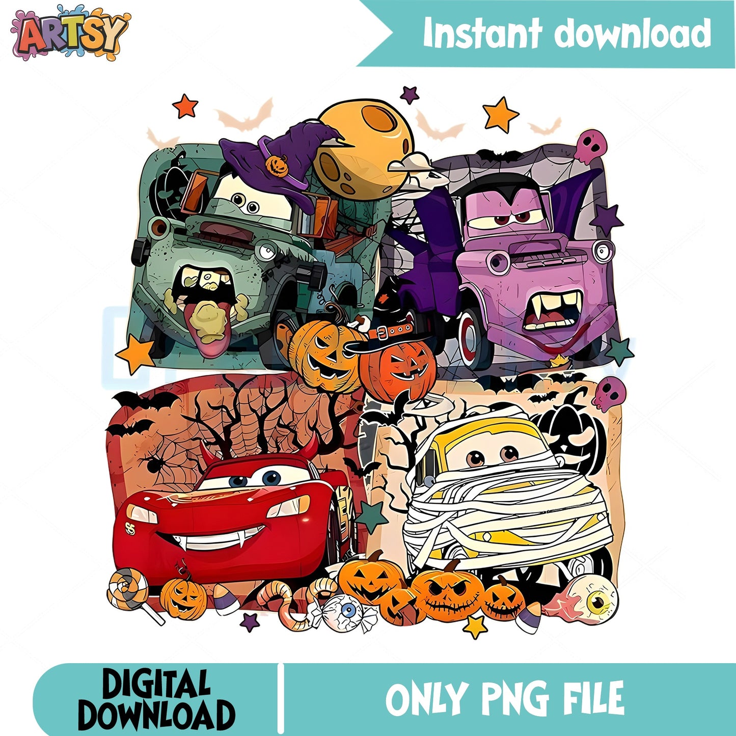 Disney Cars Halloween PNG, Lightning McQueen Halloween, Mater PNG