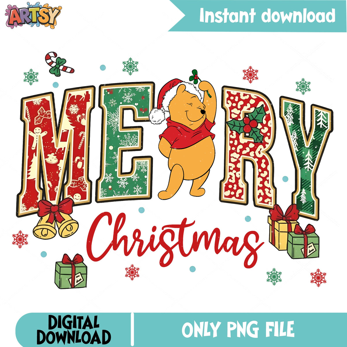 Disney Characters Very Merry Christmas Pooh