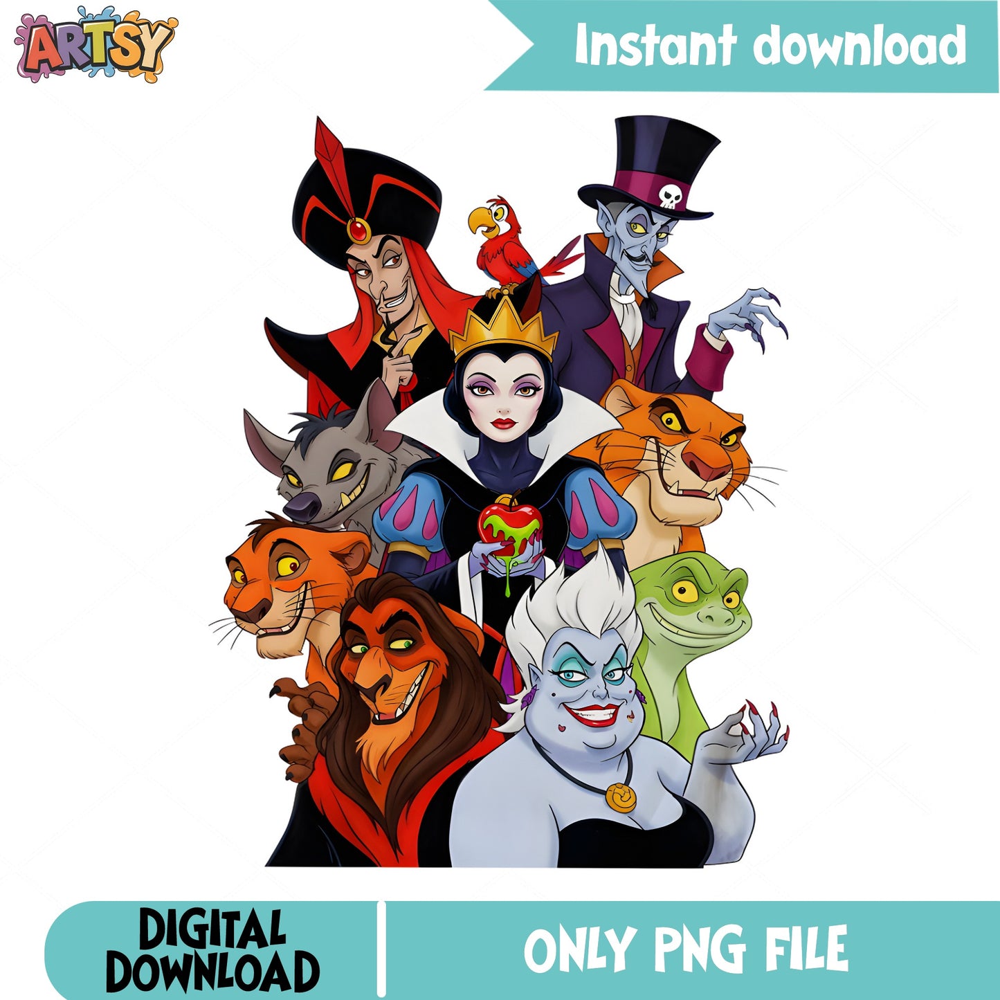 Disney Villains Bundle PNG, Evil Queen Ursula Scar PNG, Halloween PNG