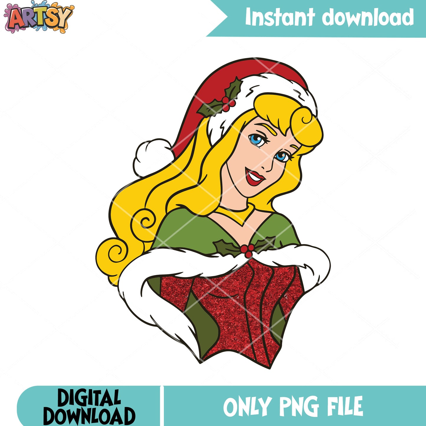 Disney aurora christmas png, santa hat glitter png, disney png