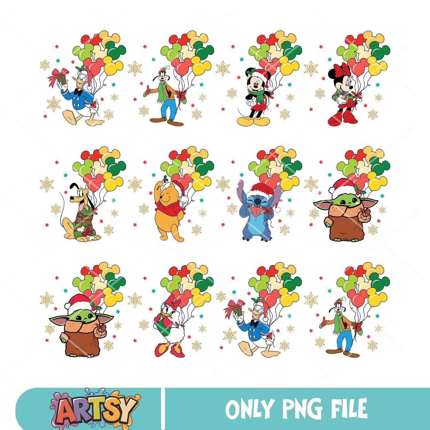 Disney balloon christmas png bundle, mickey christmas png, disney balloon png