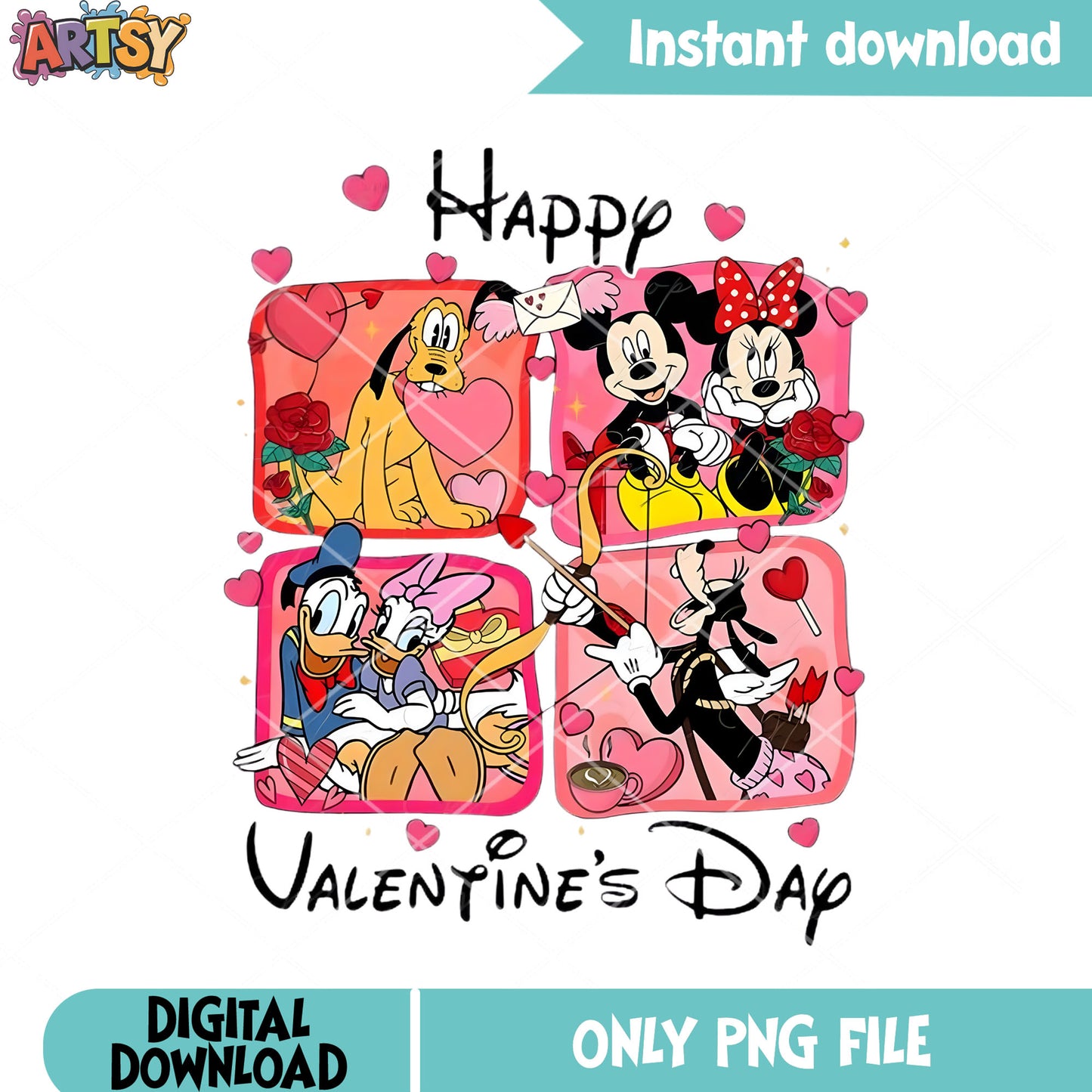Disney couple valentine day png, happy valentine day png, disney png