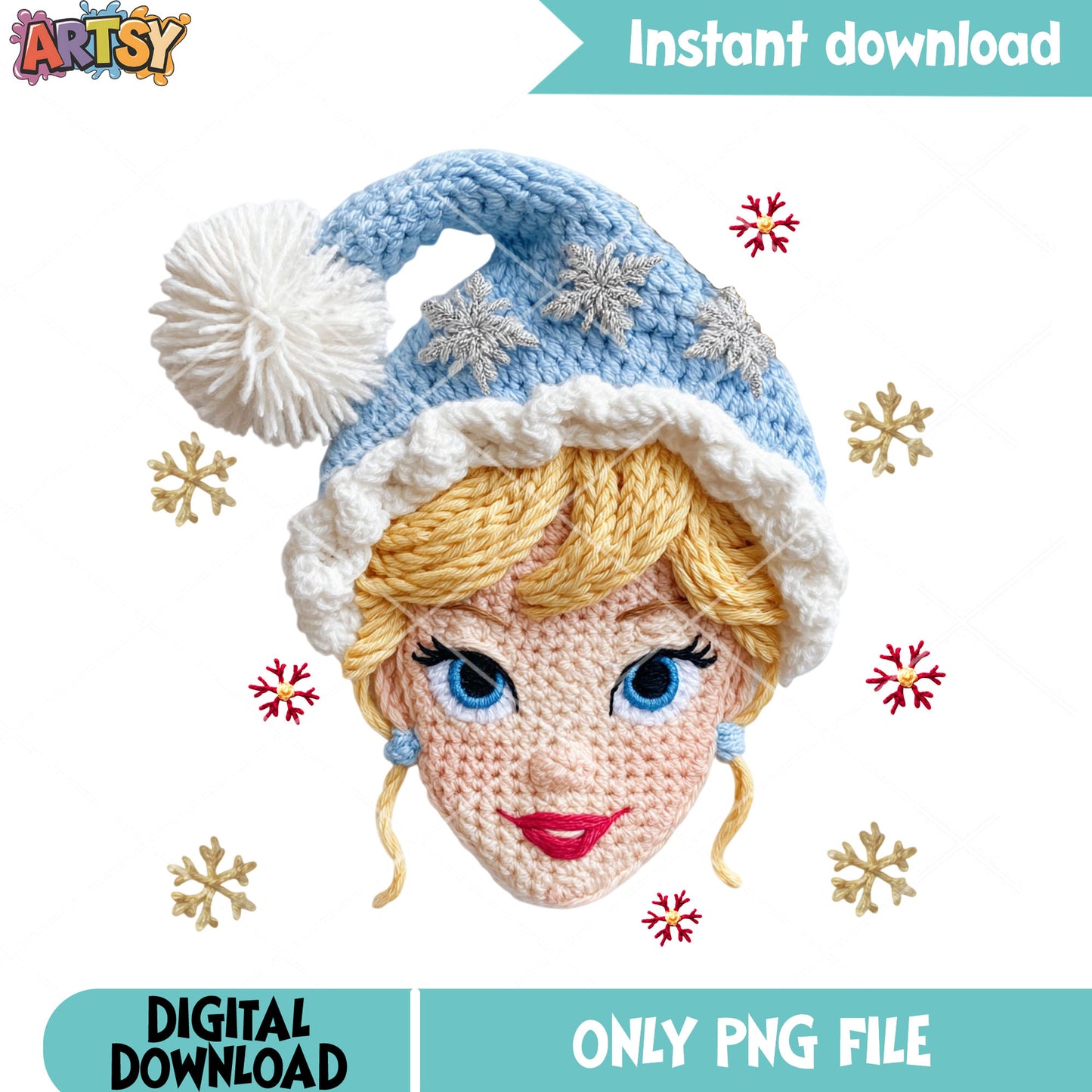 Disney crochet princess png, disney Christmas png, elsa princess png