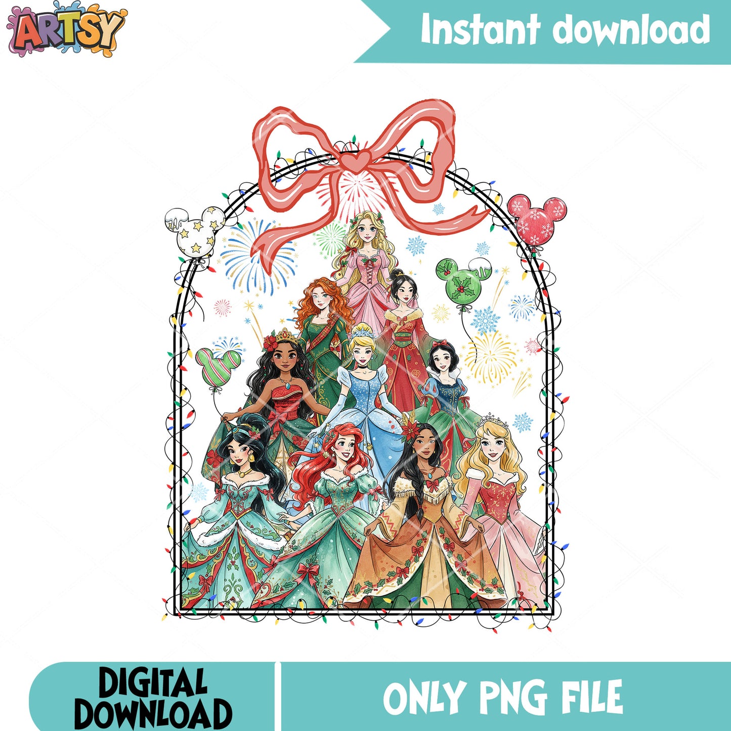 Disney decor mickey png, christmas green red png, decor lights png