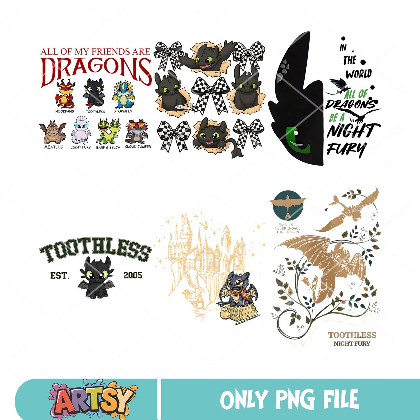 Disney dragon friends png bundle, toothless dragon png, disney dragon png