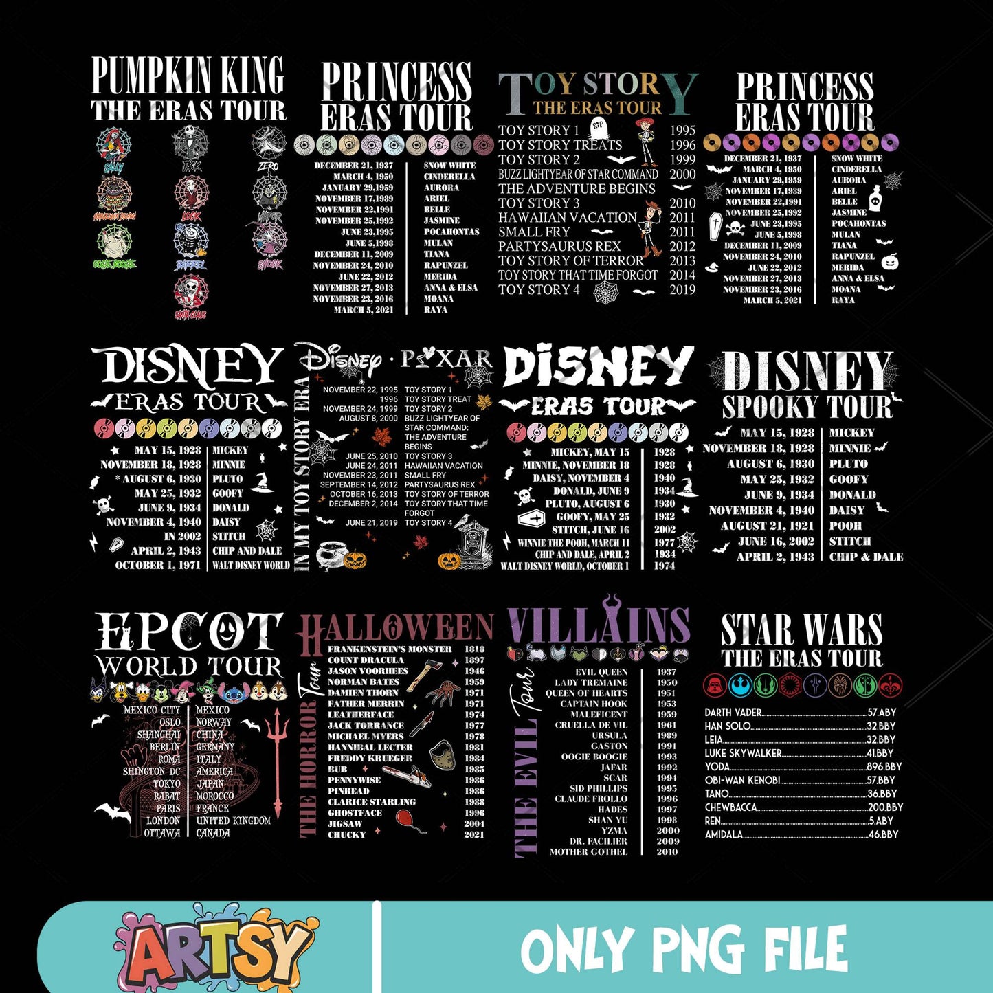 Disney halloween tour png bundle, disney halloween png, spooky disney png