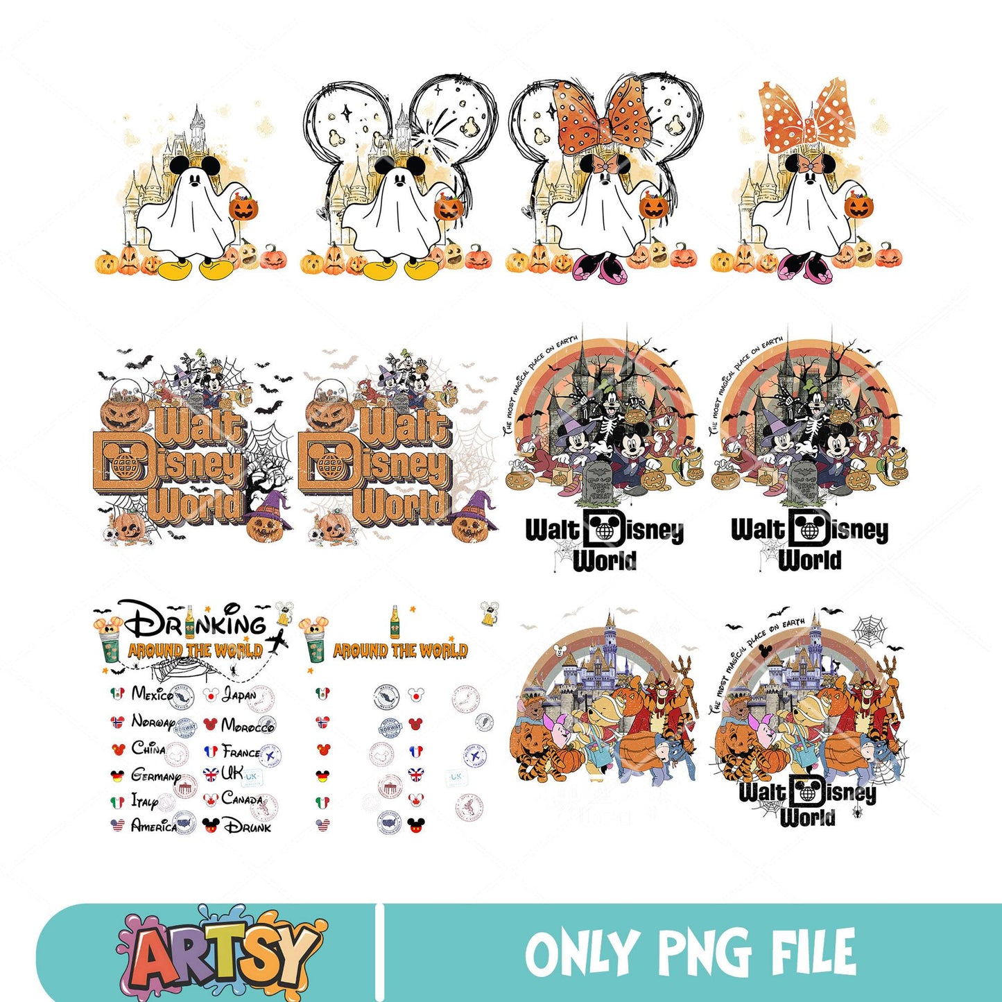 Disney halloween world png bundle, mickey ghost png, disne halloween png