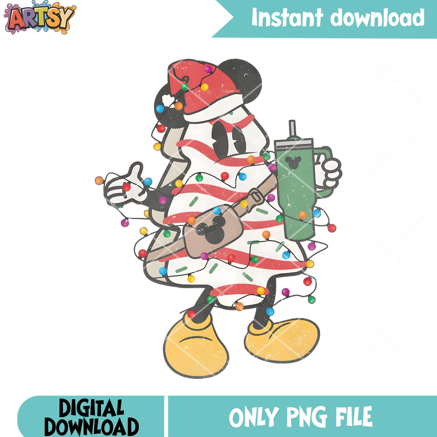 Disney ice cream christmas png, mickey mouse png, santa hat png