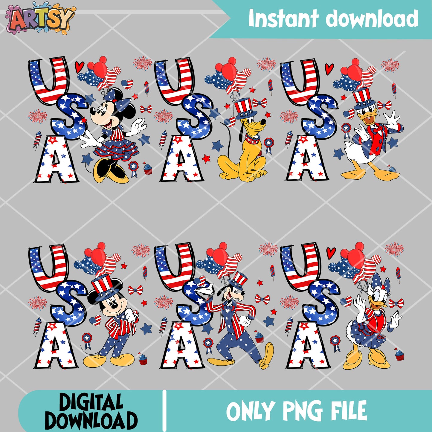 Disney in usa png bundle, 4th of july day png, mickey friends png