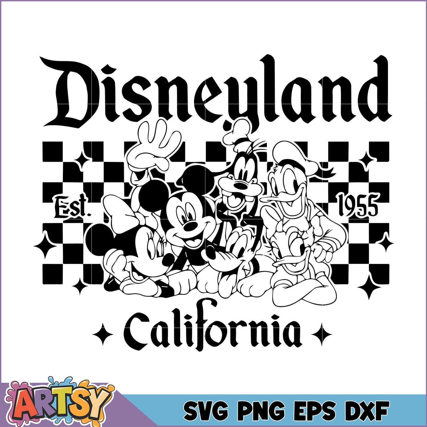 Disneyland California Est 1955 SVG Retro Character Design
