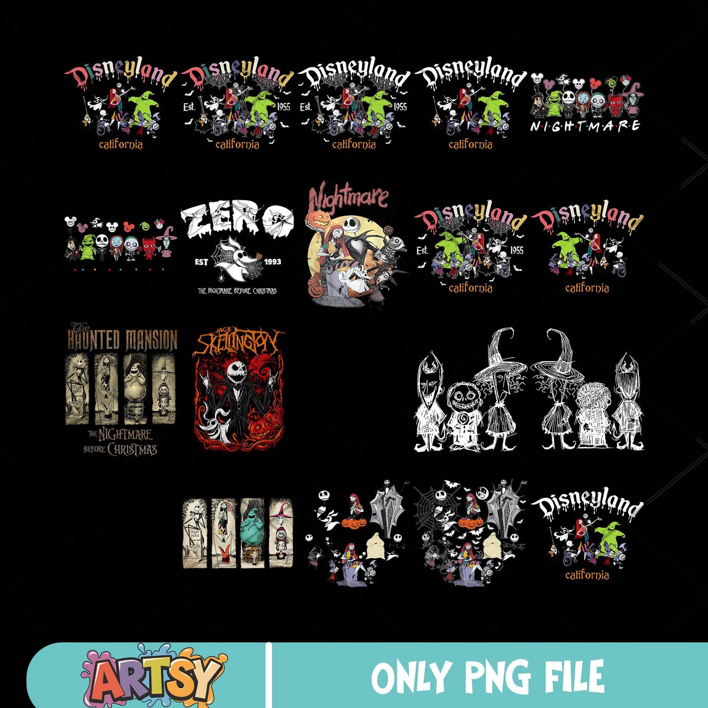 Disneyland horror png bundle, oogie boogie png, jack skellington png