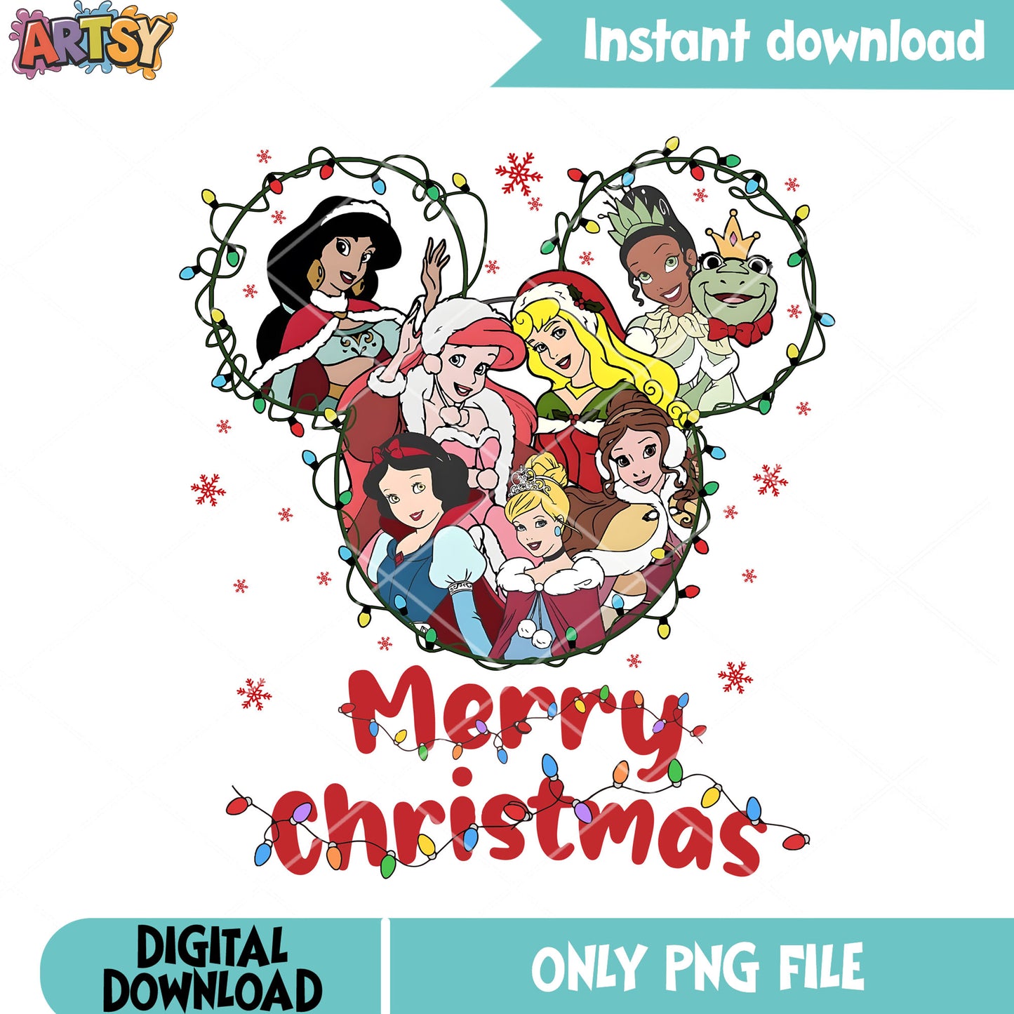 Disney princess chibi png, lights mickey head png, group art png