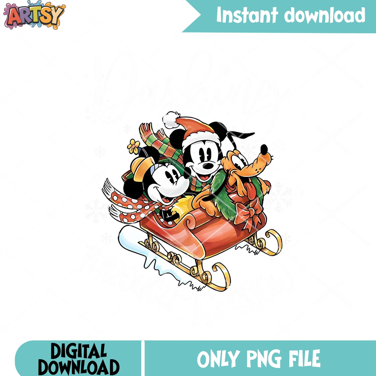 Disney snow sleigh mickey png, minnie mouse png, christmas sleigh png