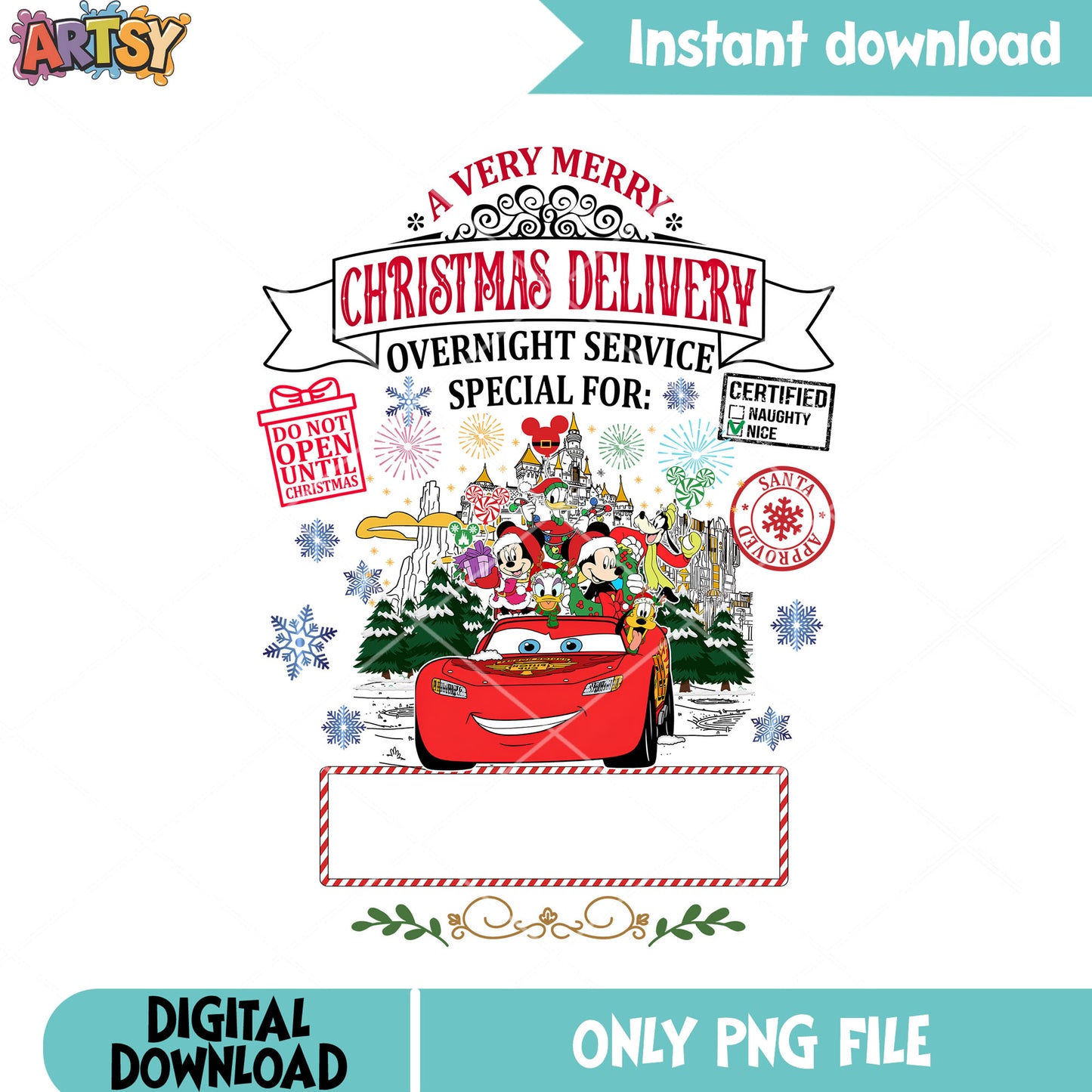 Disney style ticket xmas png, car 2 png, lightning mcqueen png