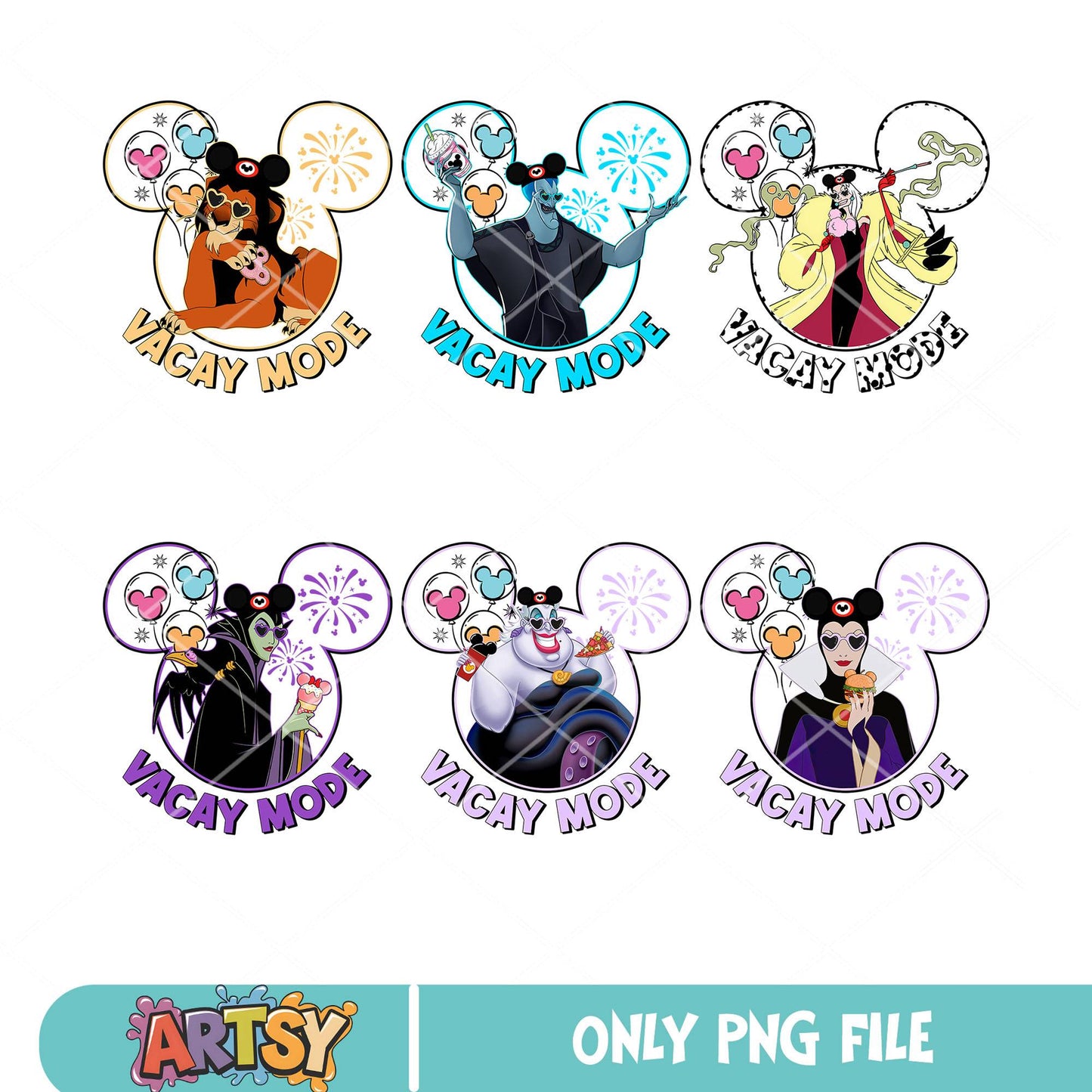 Disney vacay mode png bundle, disney villain png, mickey head png