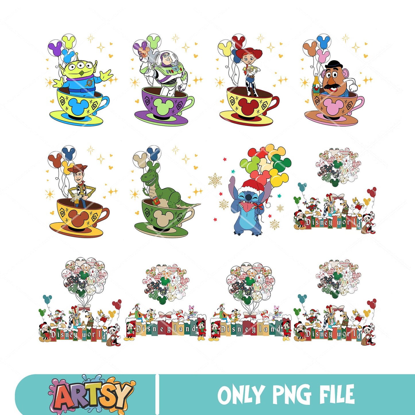 Disney world balloon png bundle, mickey christmas png, disney balloon png