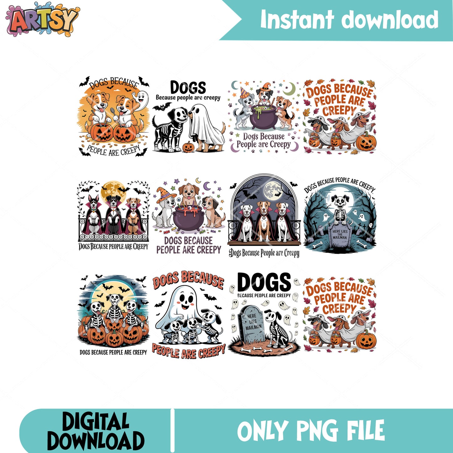 Dog halloween quotes png bundle, creepy dog png, halloween dog png
