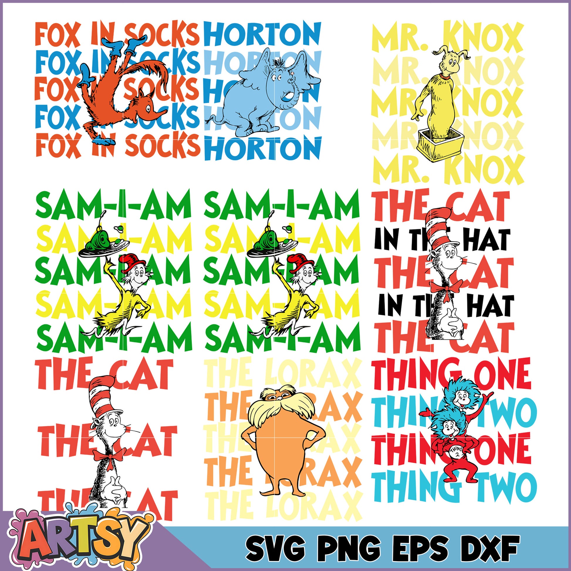 Dr Seuss SVG Bundle PNG, EPS, DXF Files