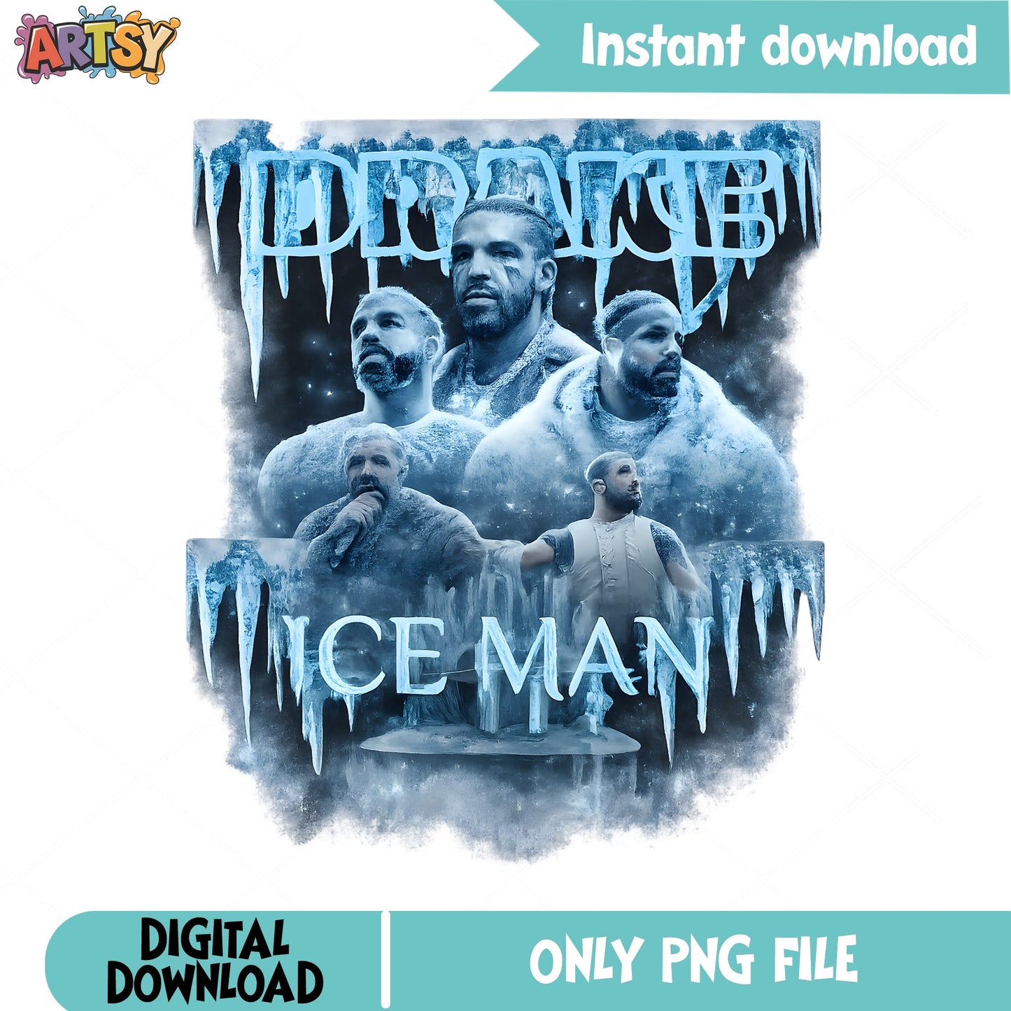 Drake Ice Man PNG, Rap Hip Hop Bootleg PNG, Rapper Graphic PNG