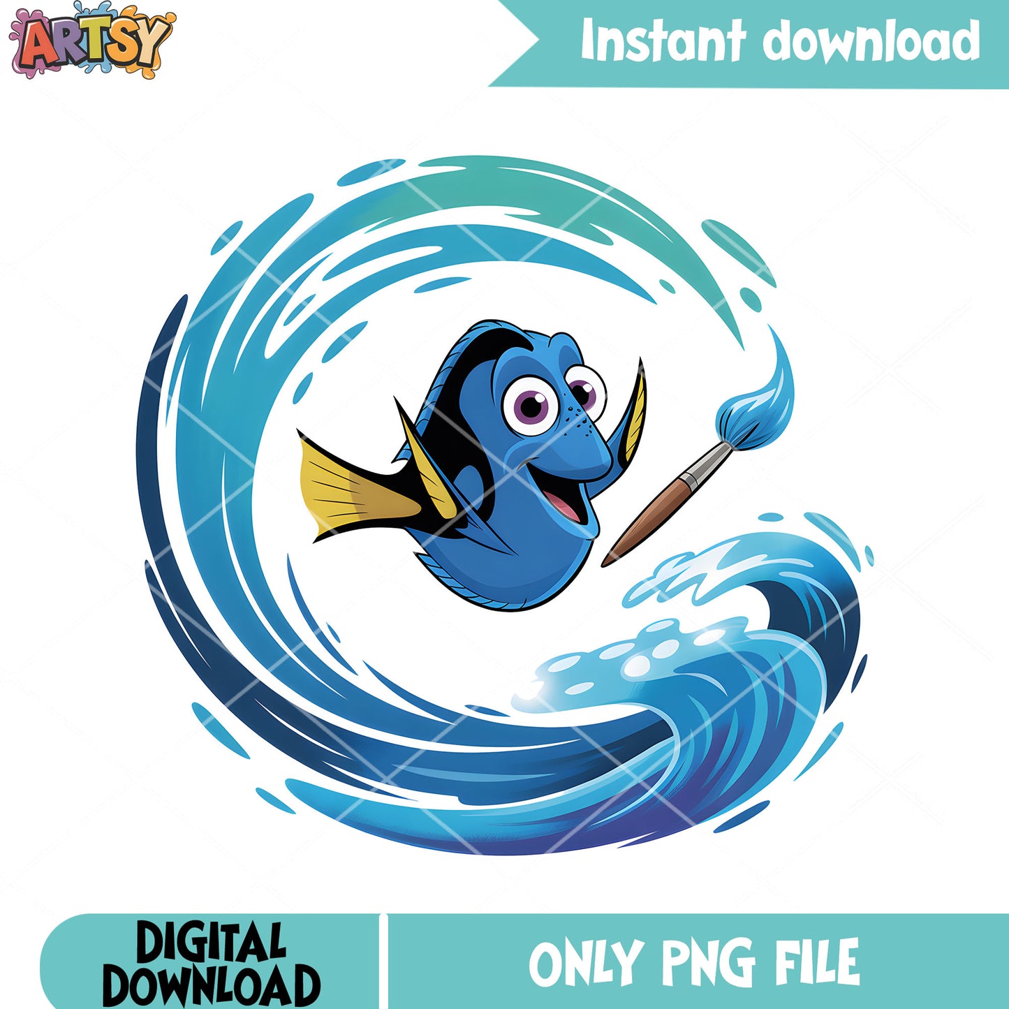 Drawing dory wave png, disney character png, finding dory png