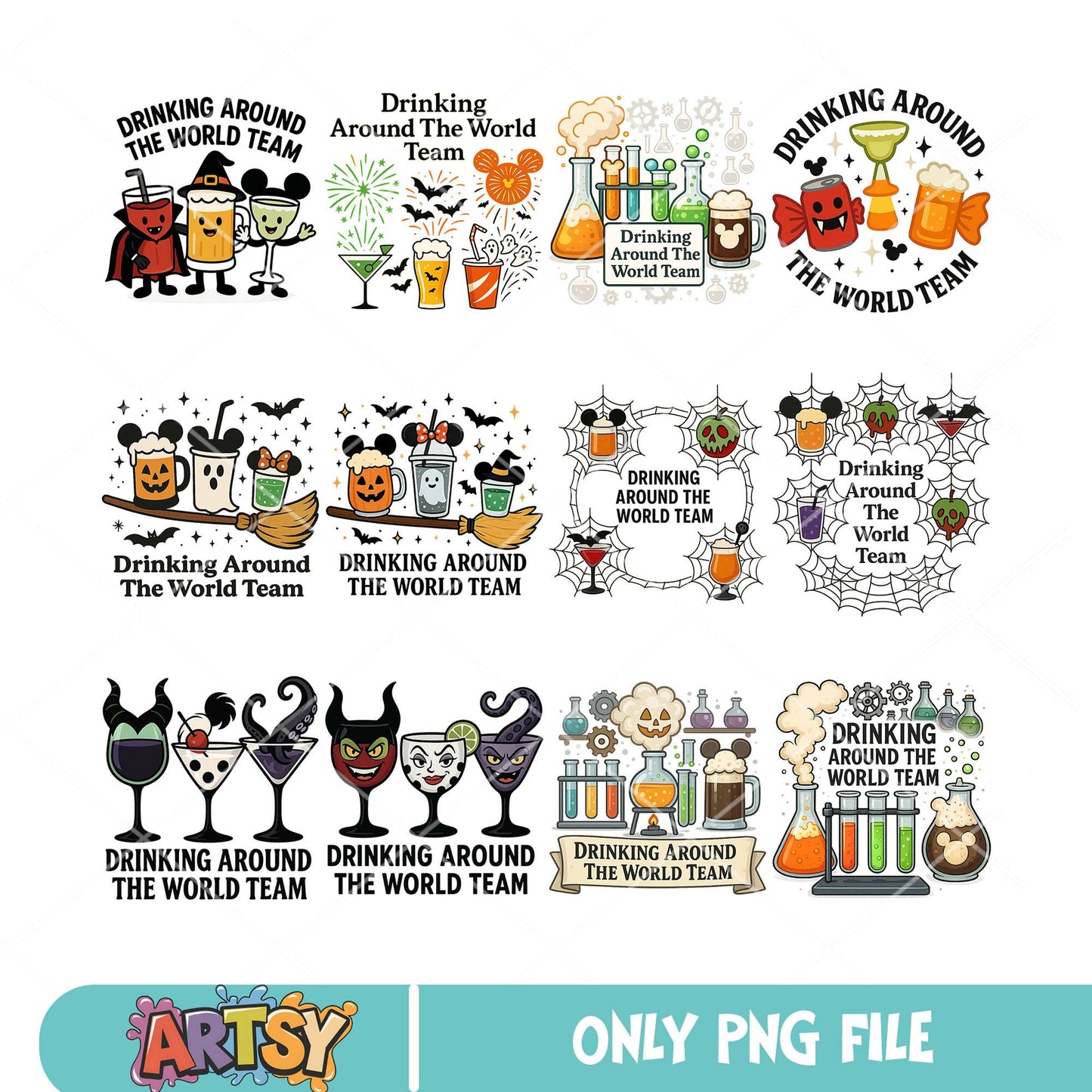 Drinking halloween png bundle, disney drink png, disney halloween png