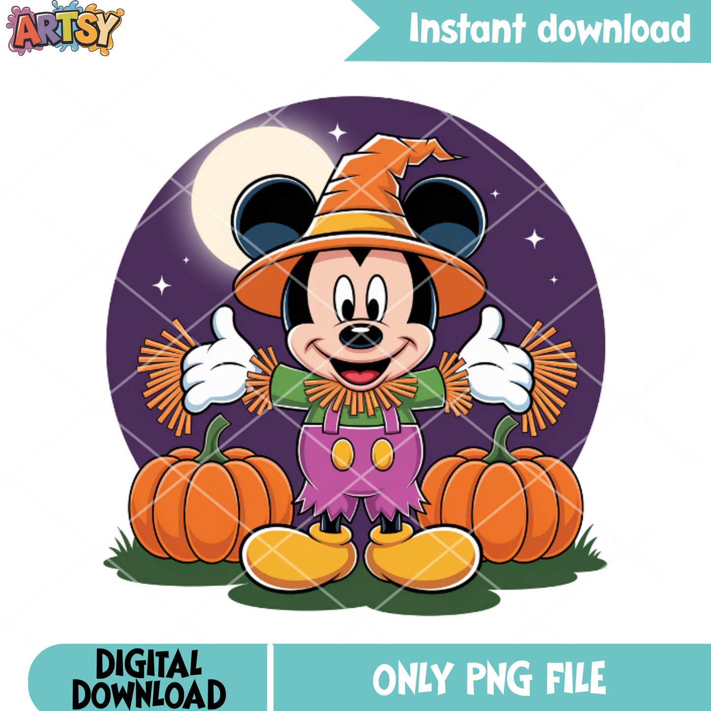 Dummy mickey mouse png, pumpkin png, full night moon png