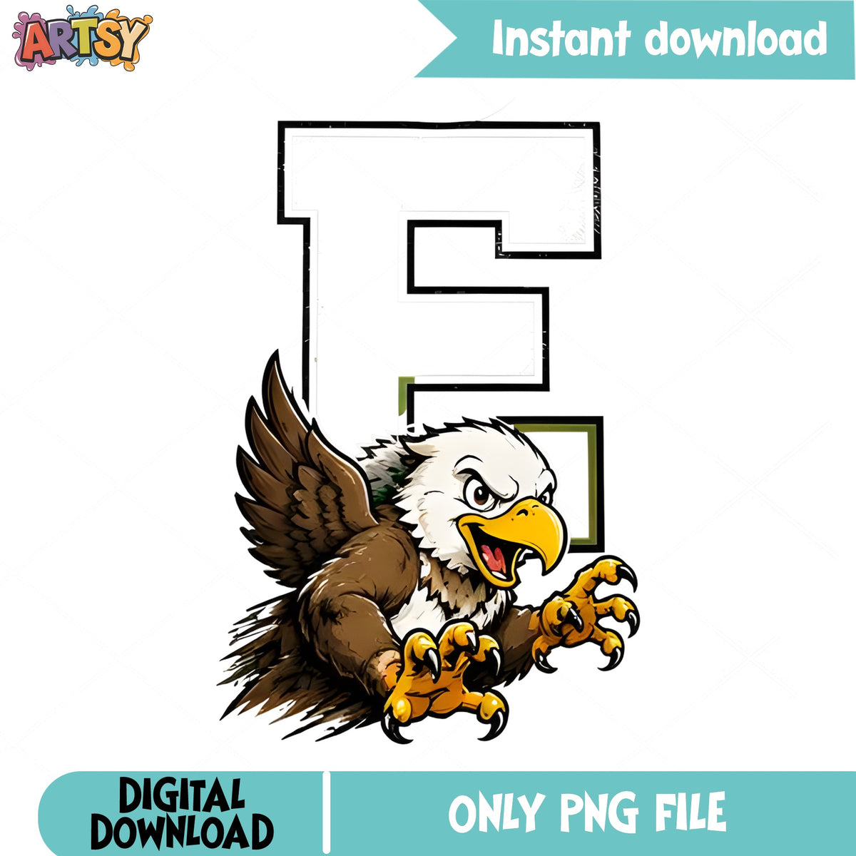 Eagle Letter E PNG, Mascot Eagle Clipart, School Spirit PNG