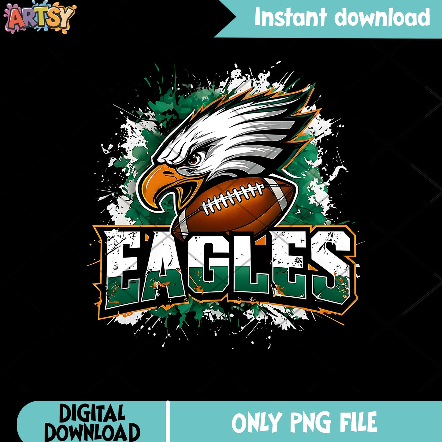 Eagles head png, Philadelphia Eagles png, green paint splash png