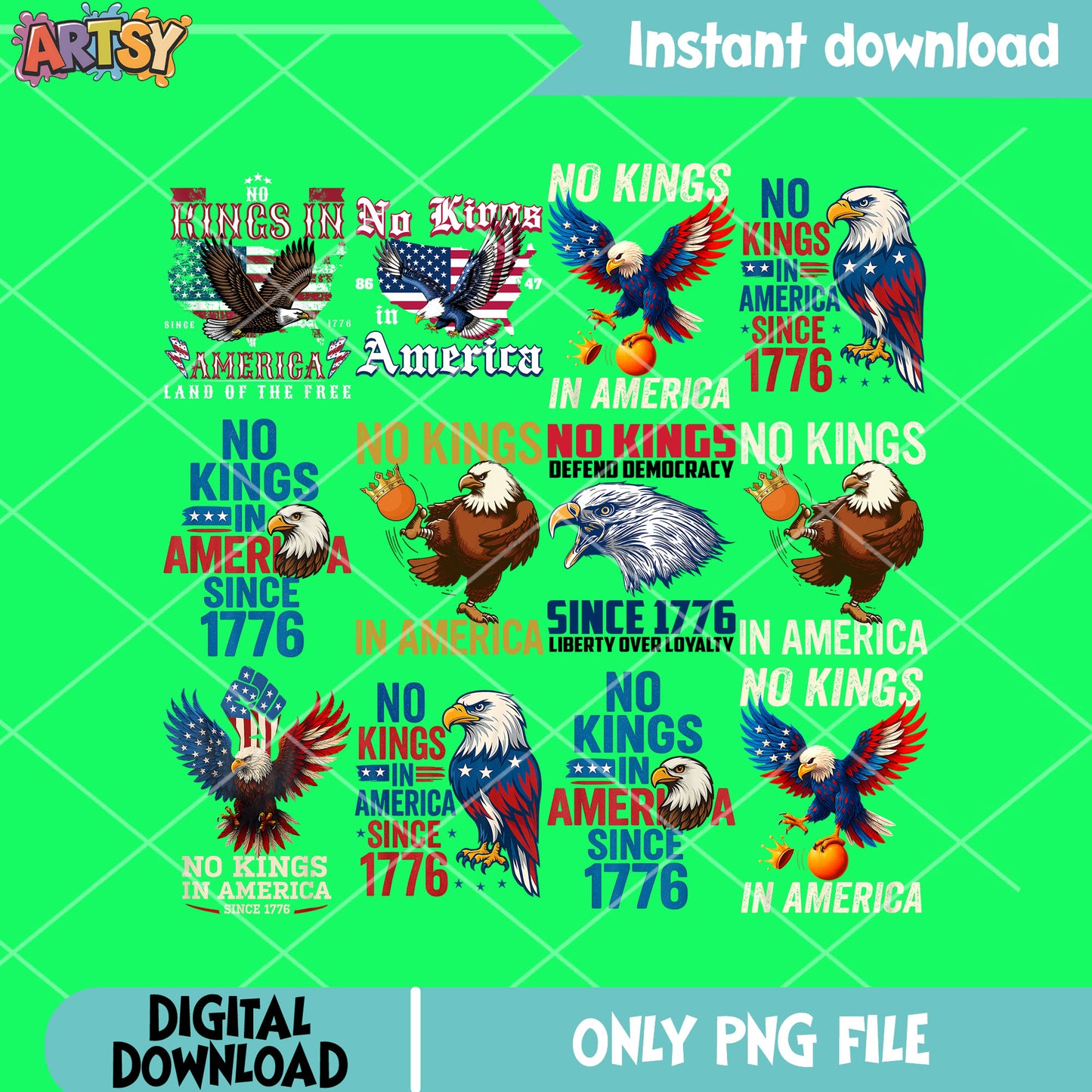 Eagles no kings 1776 png bundle, no more kings png, america no kings png